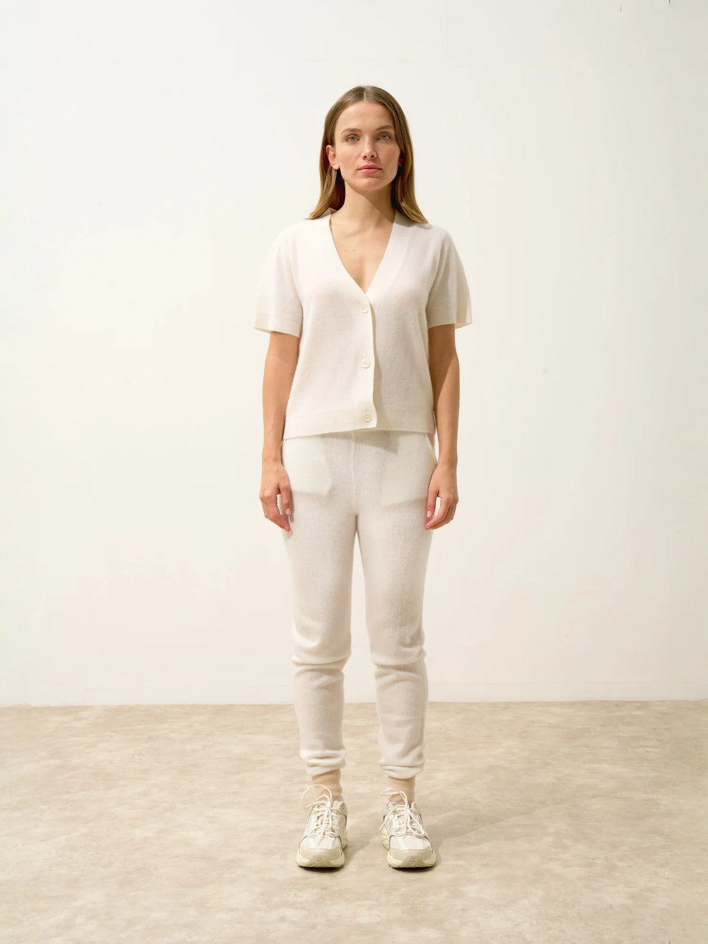 DAN Cardigan Col V Manches Courtes Neige