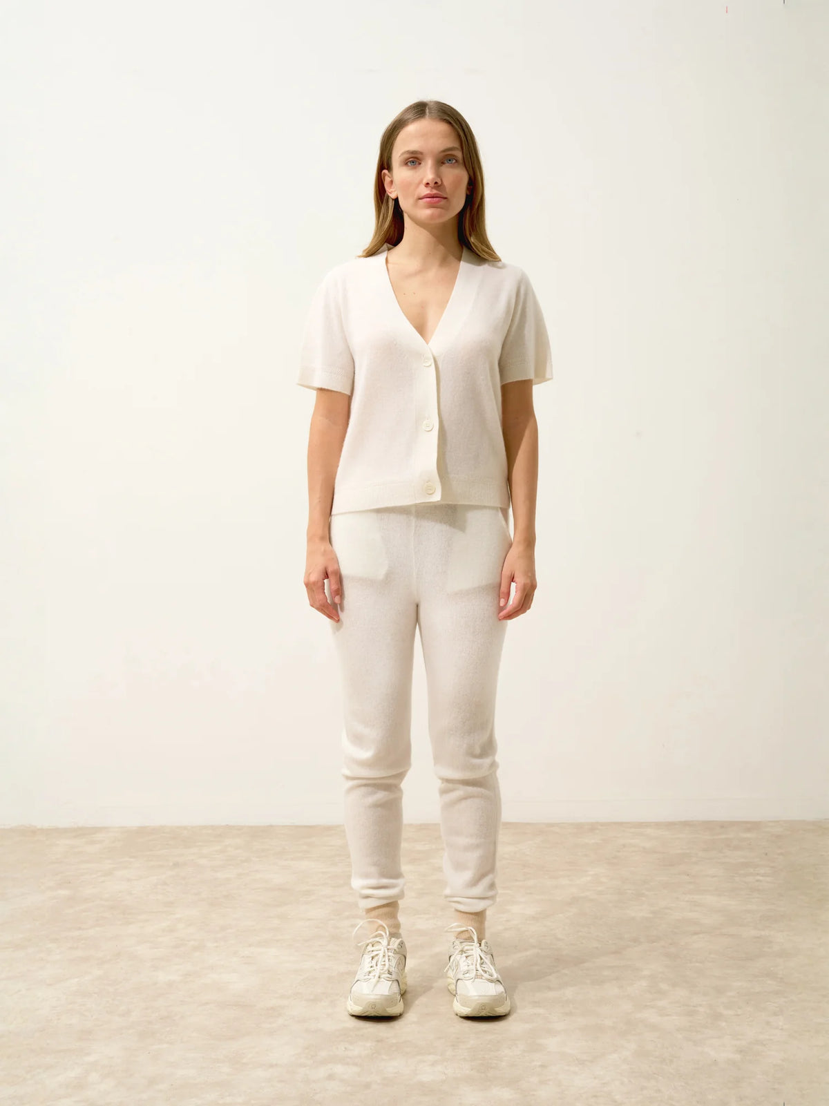 DAN Cardigan Col V Manches Courtes Neige