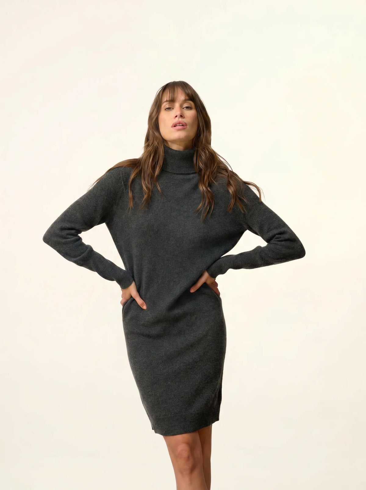 ZOELA Robe Col Roulé Carbone Chiné
