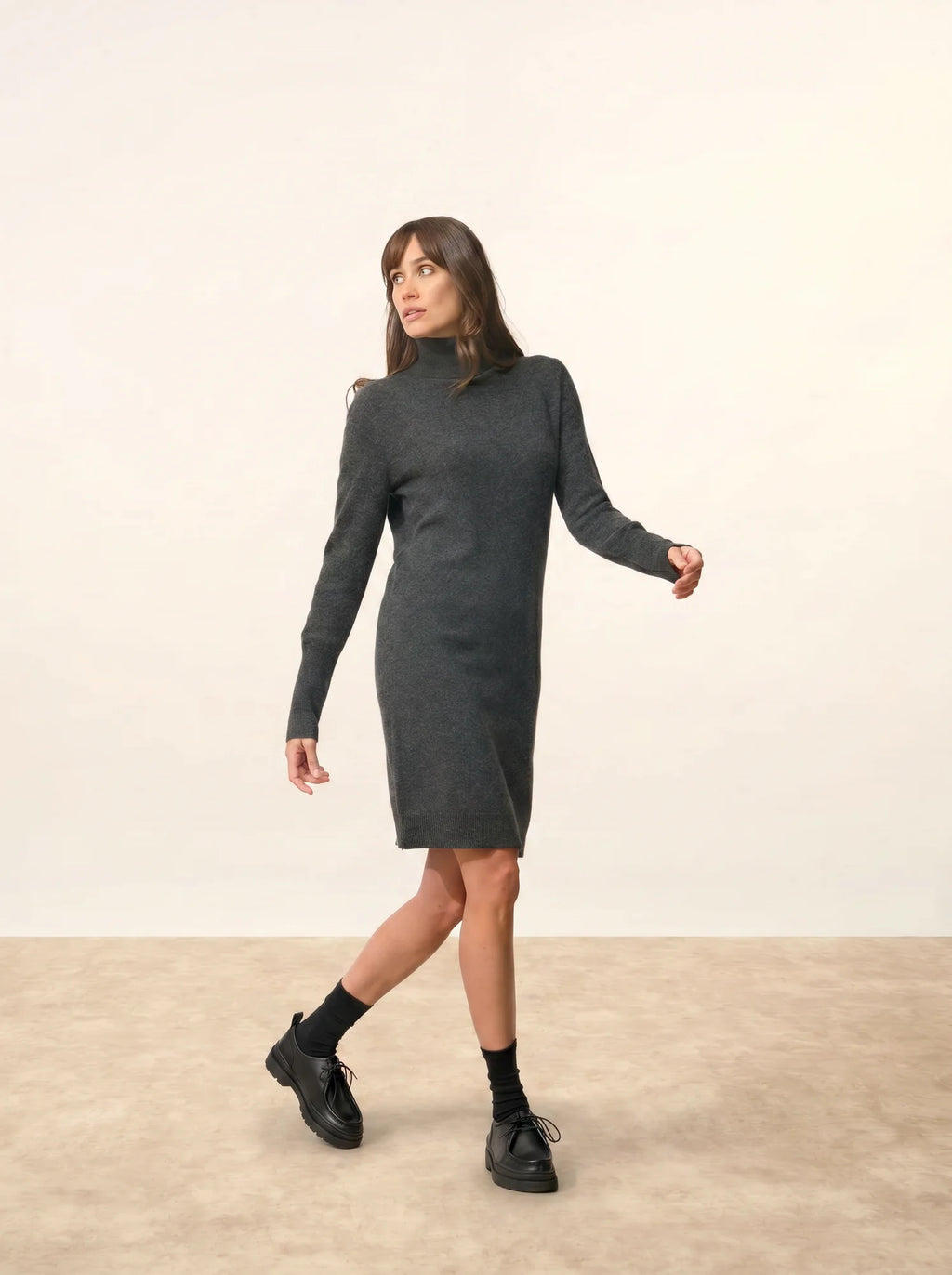 ZOELA Robe Col Roulé Carbone Chiné