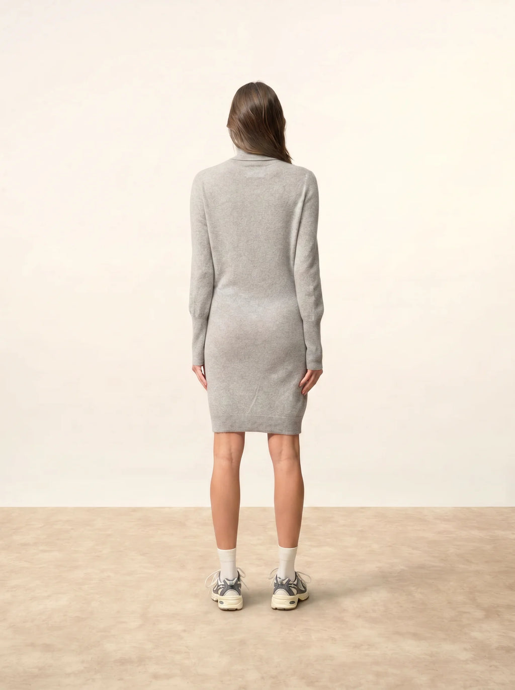 ZOELA Robe Col Roulé Gris Souris Chiné
