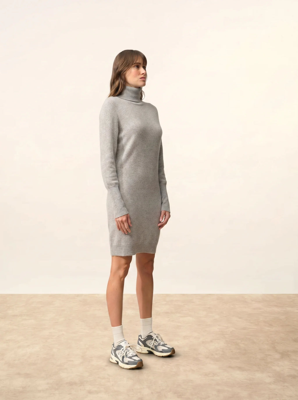 ZOELA Robe Col Roulé Gris Souris Chiné