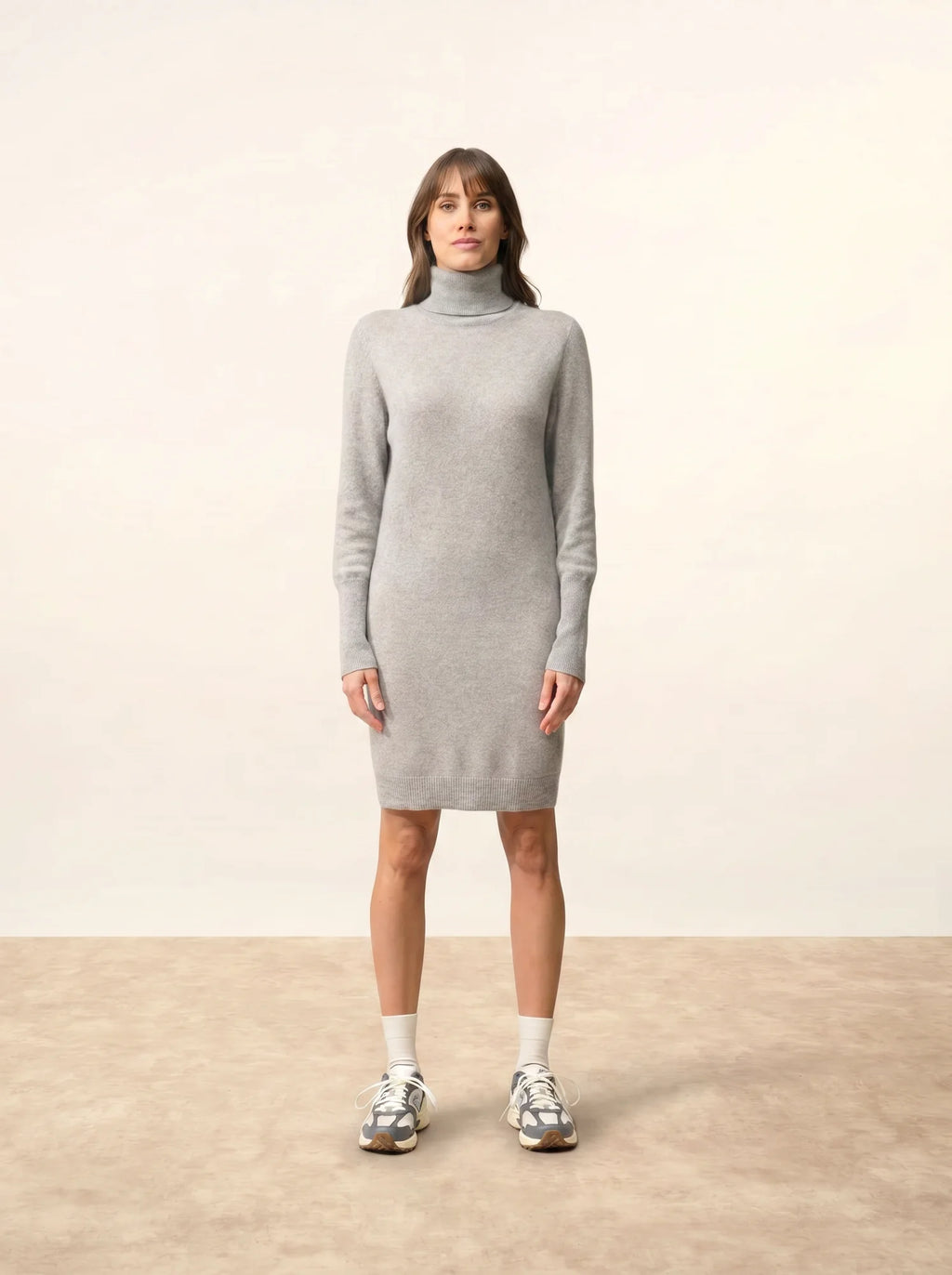 ZOELA Robe Col Roulé Gris Souris Chiné