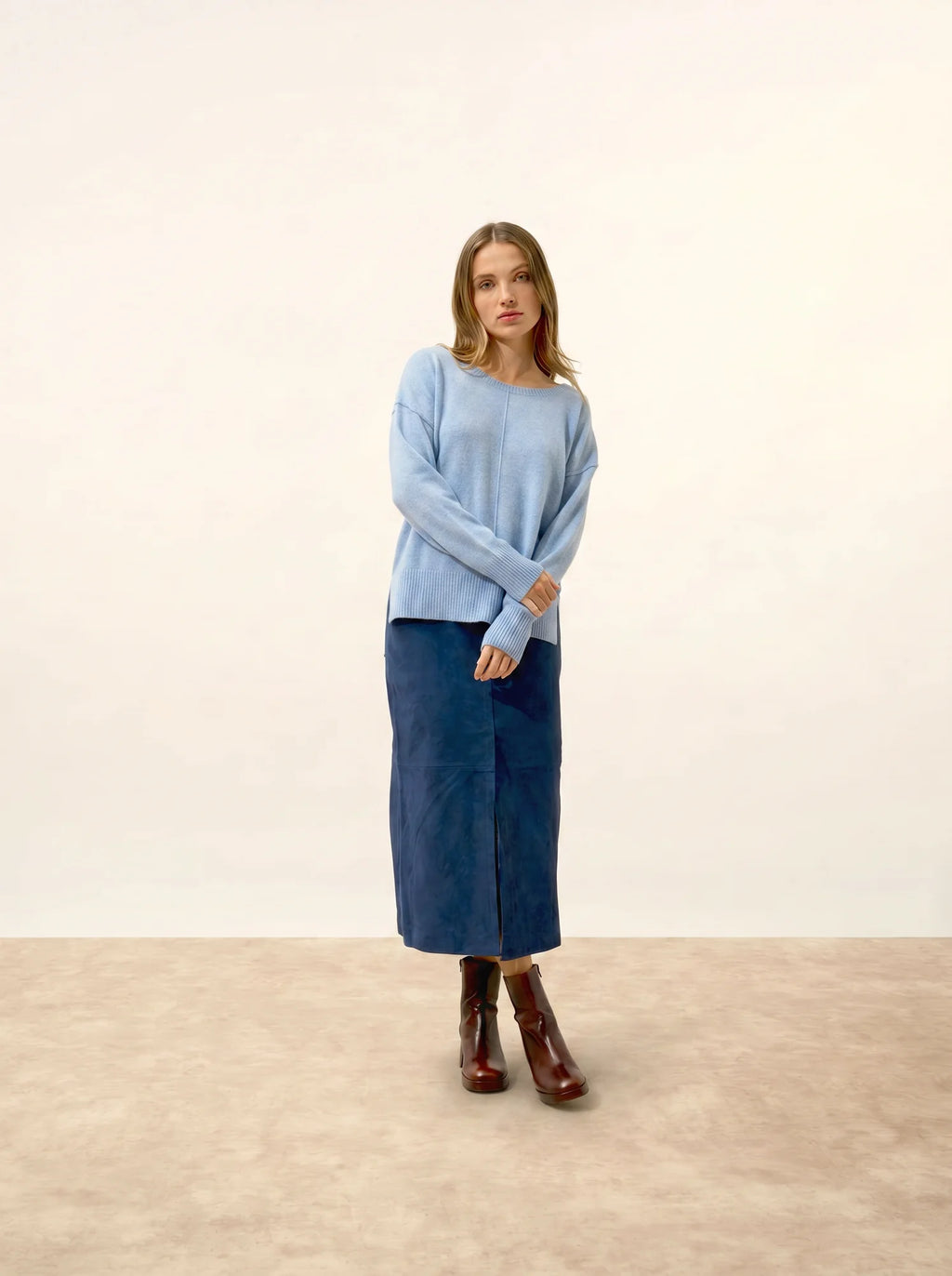 TESS Pullover Rundhalsausschnitt Himmelblau meliert