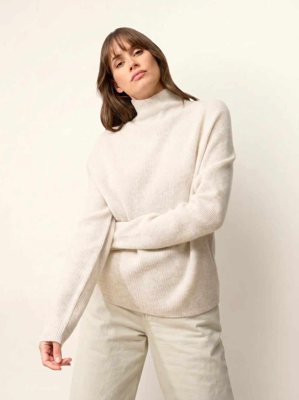 ALYSSA Pull Col Montant Gris Perle Chiné