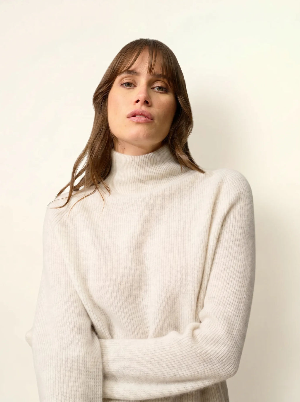 ALYSSA Pull Col Montant Gris Perle Chiné