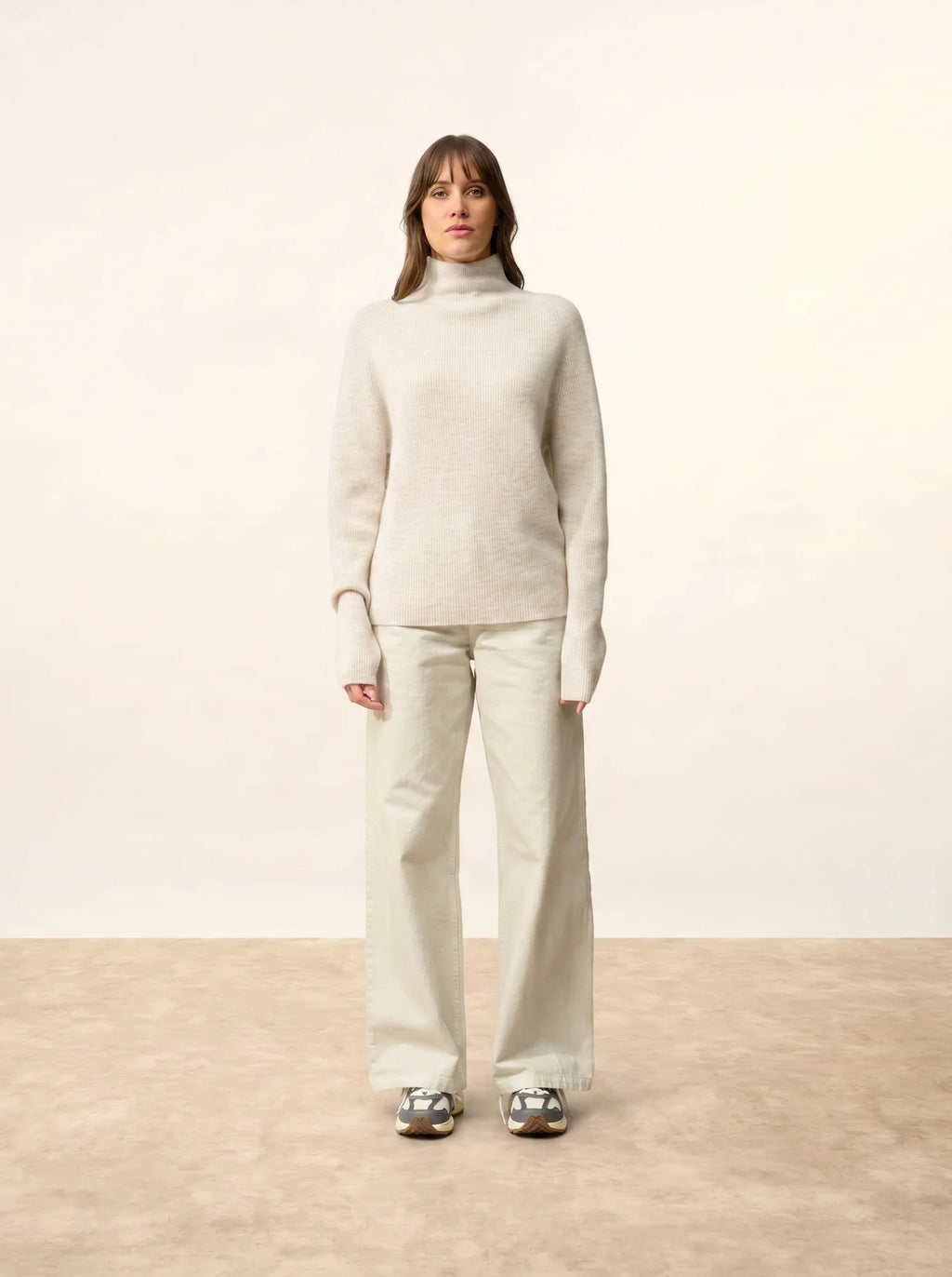 ALYSSA Pull Col Montant Gris Perle Chiné