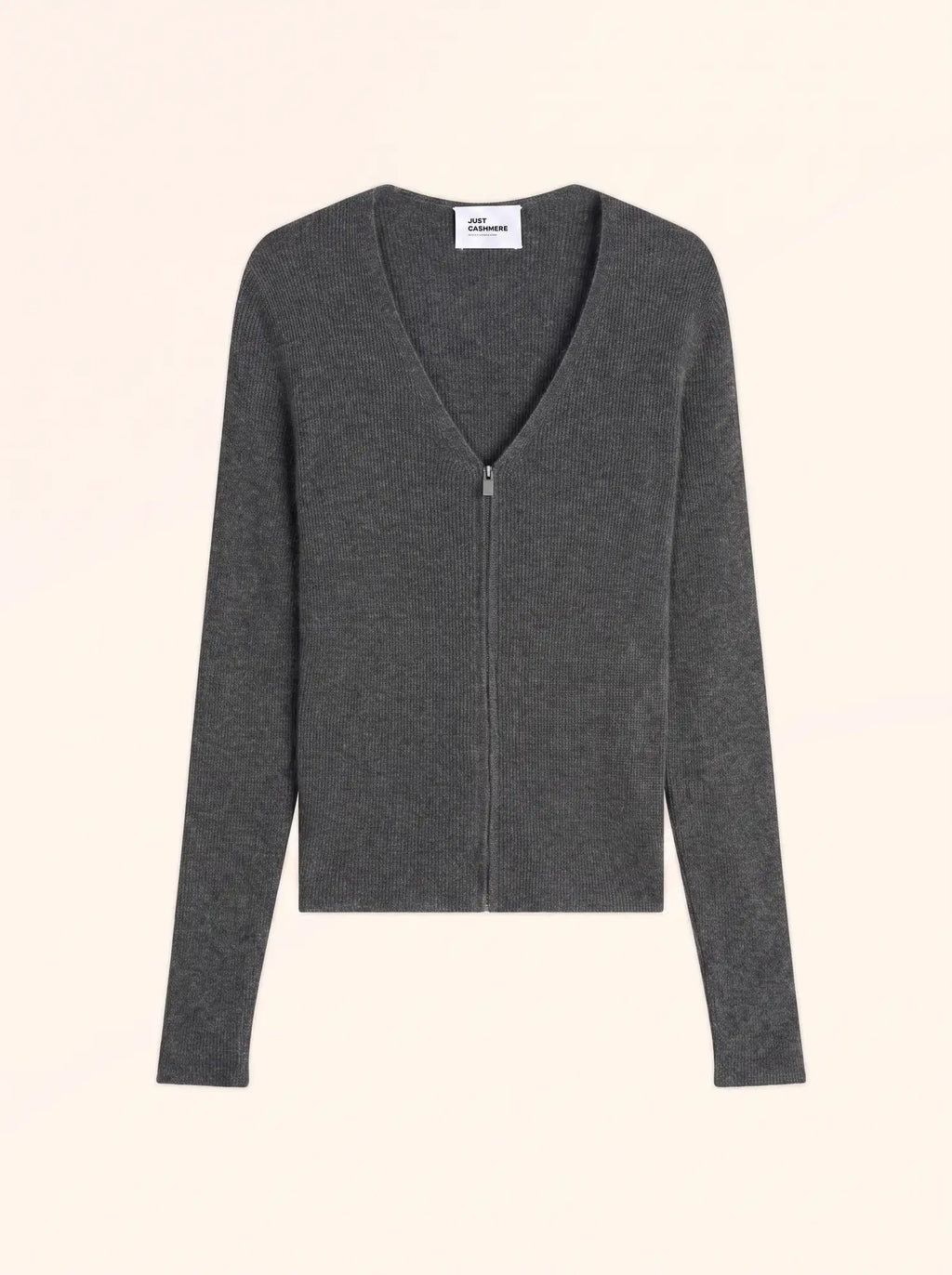 ZION Gilet Zippé Col V Anthracite Chiné