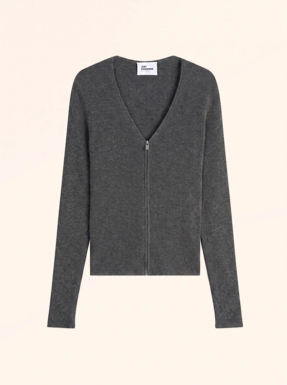 ZION Gilet Zippé Col V Anthracite Chiné