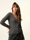 ZION Gilet Zippé Col V Anthracite Chiné