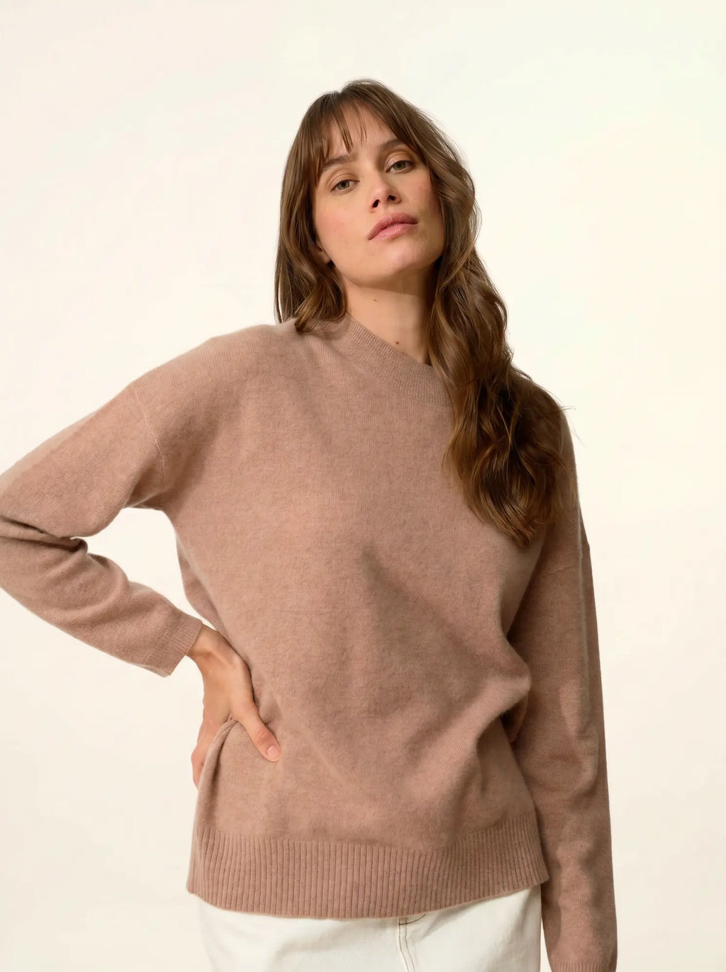 KAYLA Pull Col Rond Camel Chiné