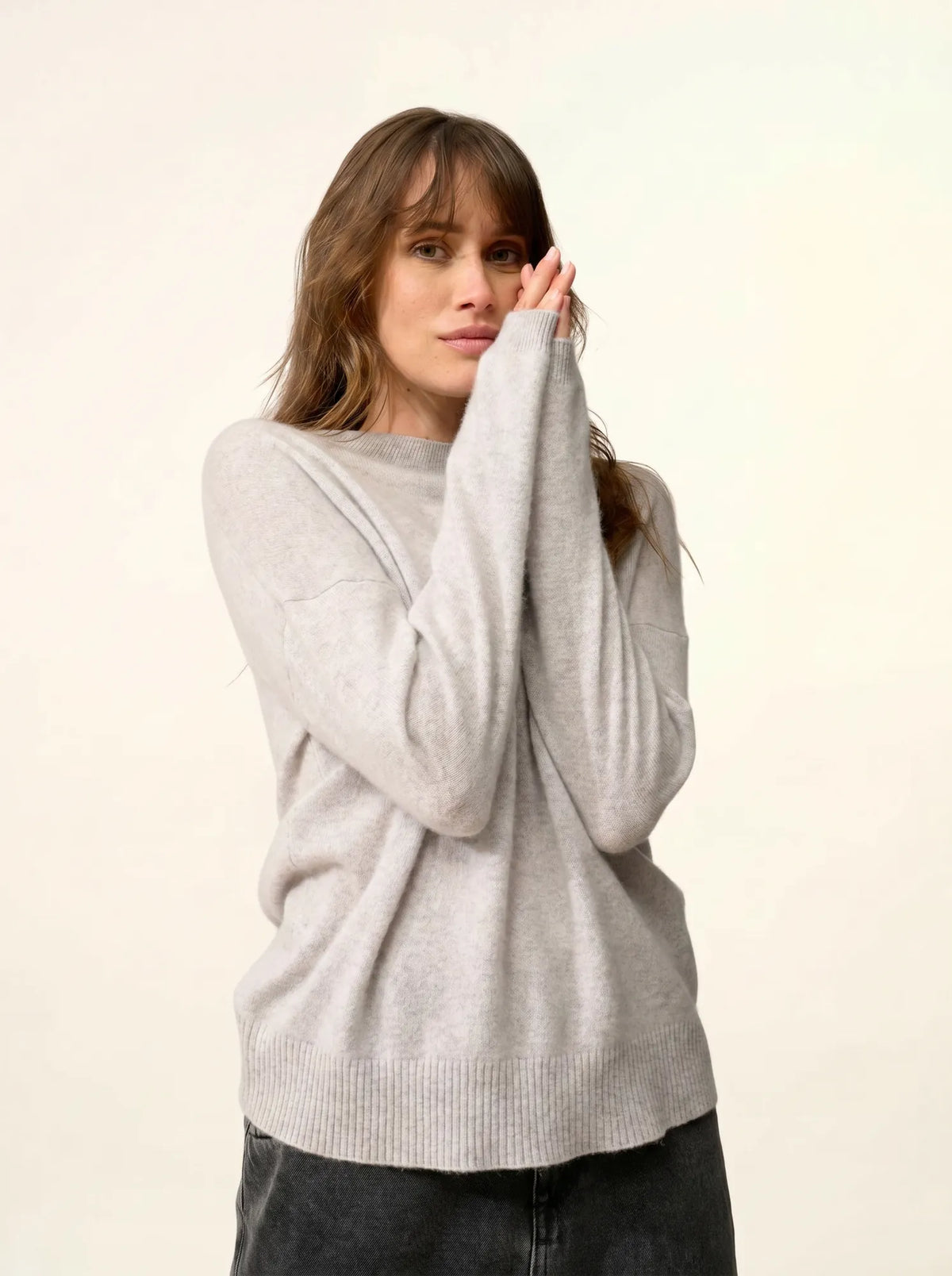 KAYLA Pull Col Rond Gris Clair Chiné