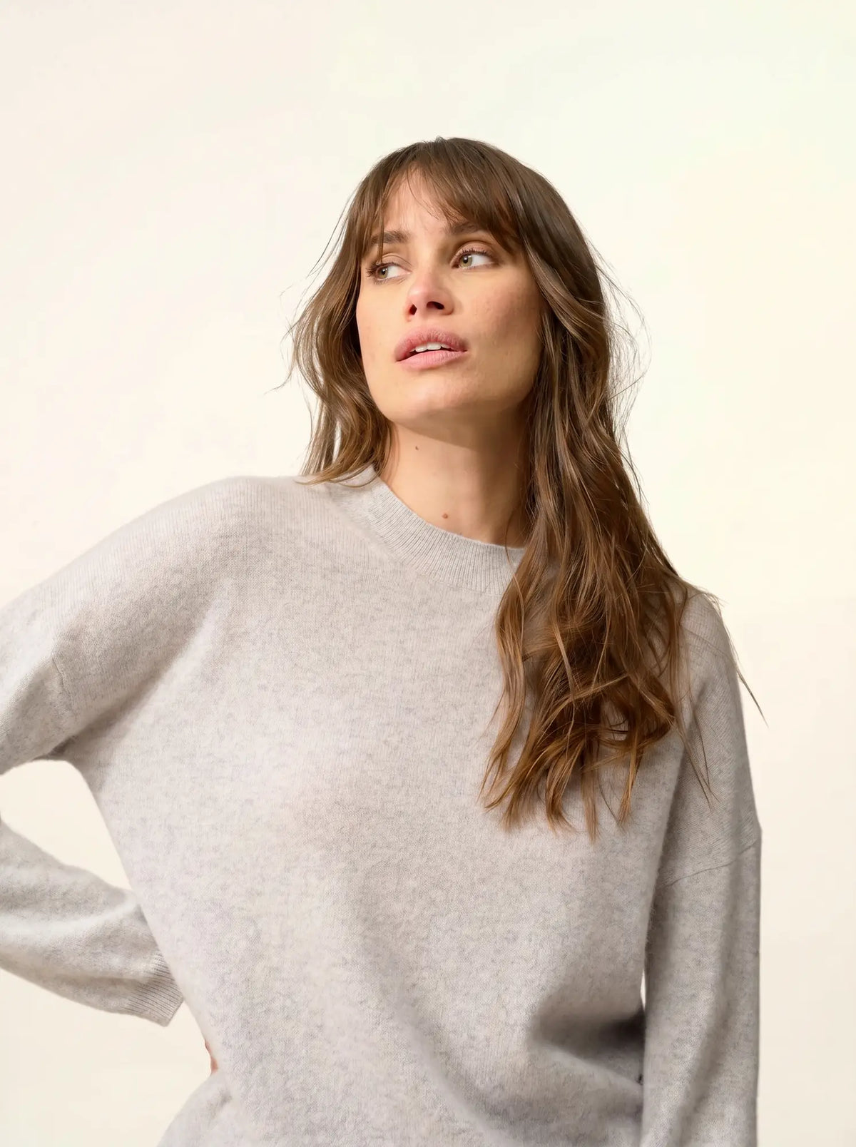 KAYLA Pull Col Rond Gris Clair Chiné