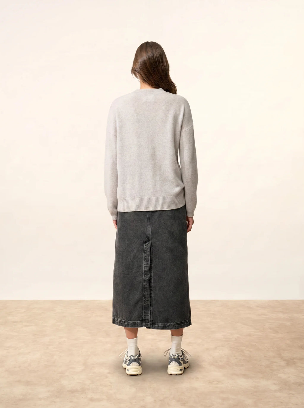 KAYLA Pull Col Rond Gris Clair Chiné