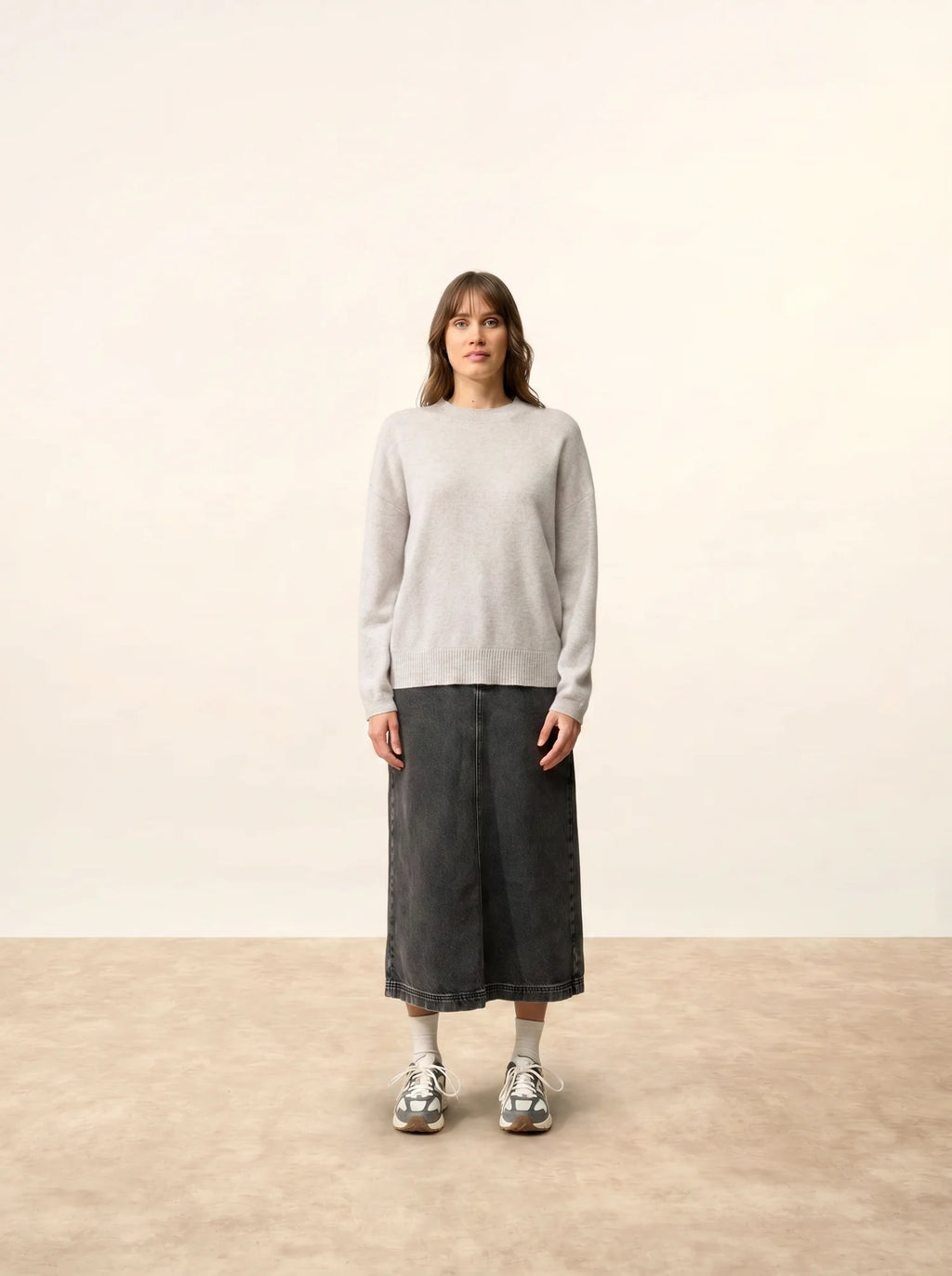 KAYLA Pull Col Rond Gris Clair Chiné