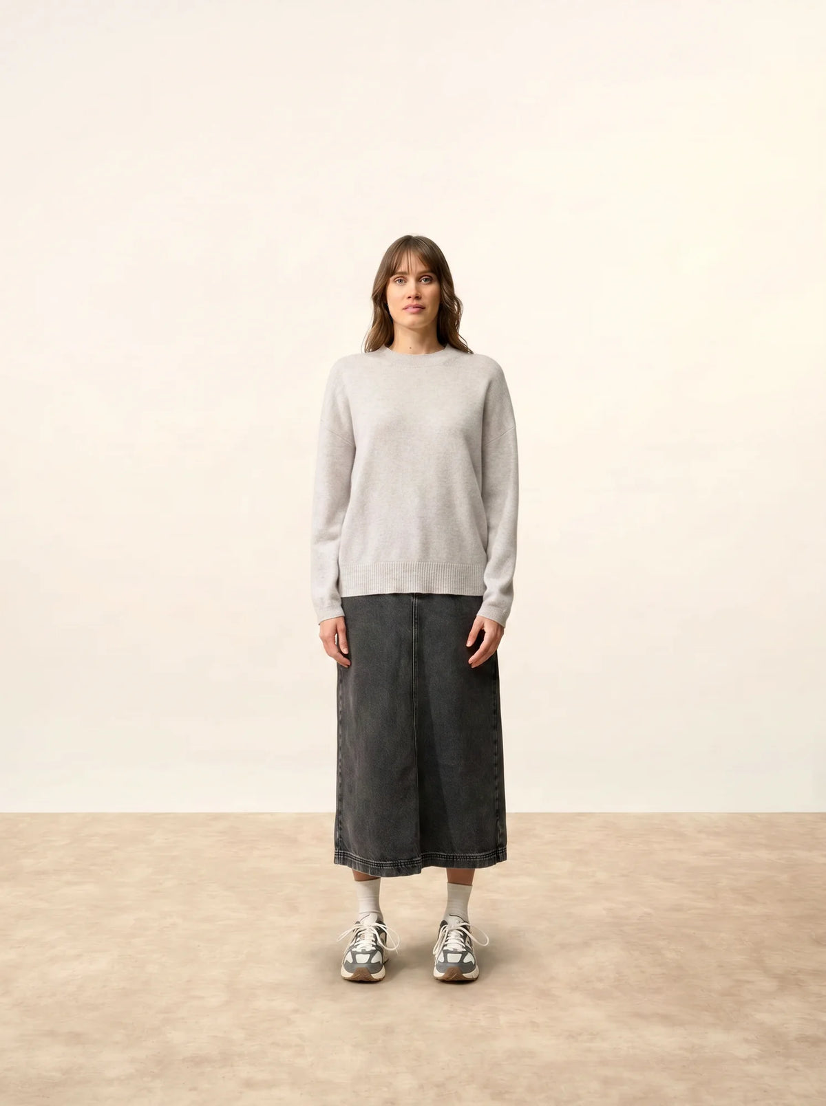 KAYLA Pull Col Rond Gris Clair Chiné