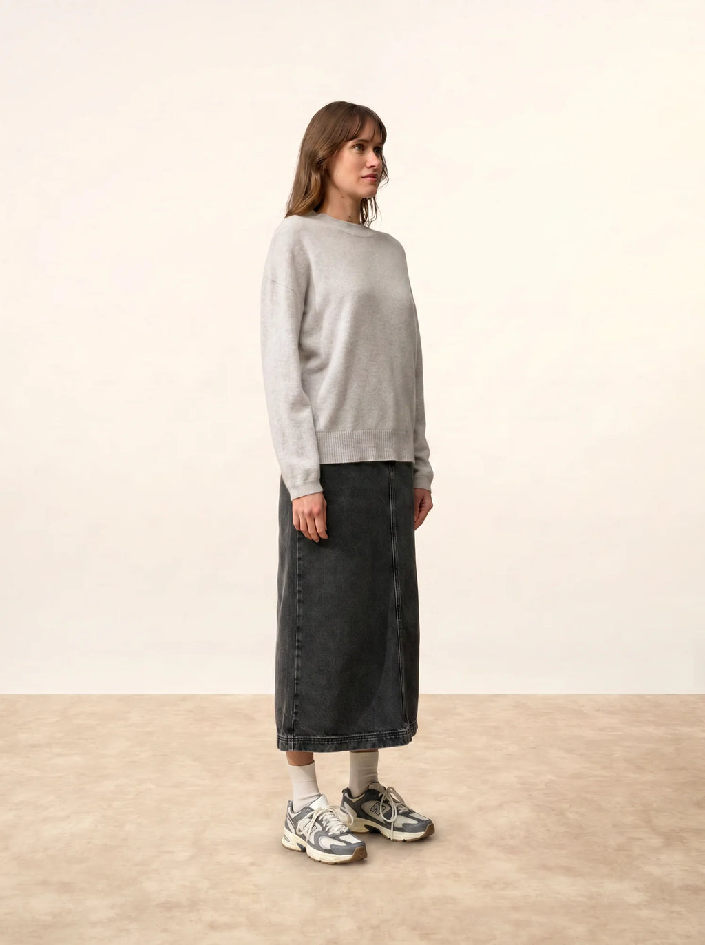 KAYLA Pull Col Rond Gris Clair Chiné