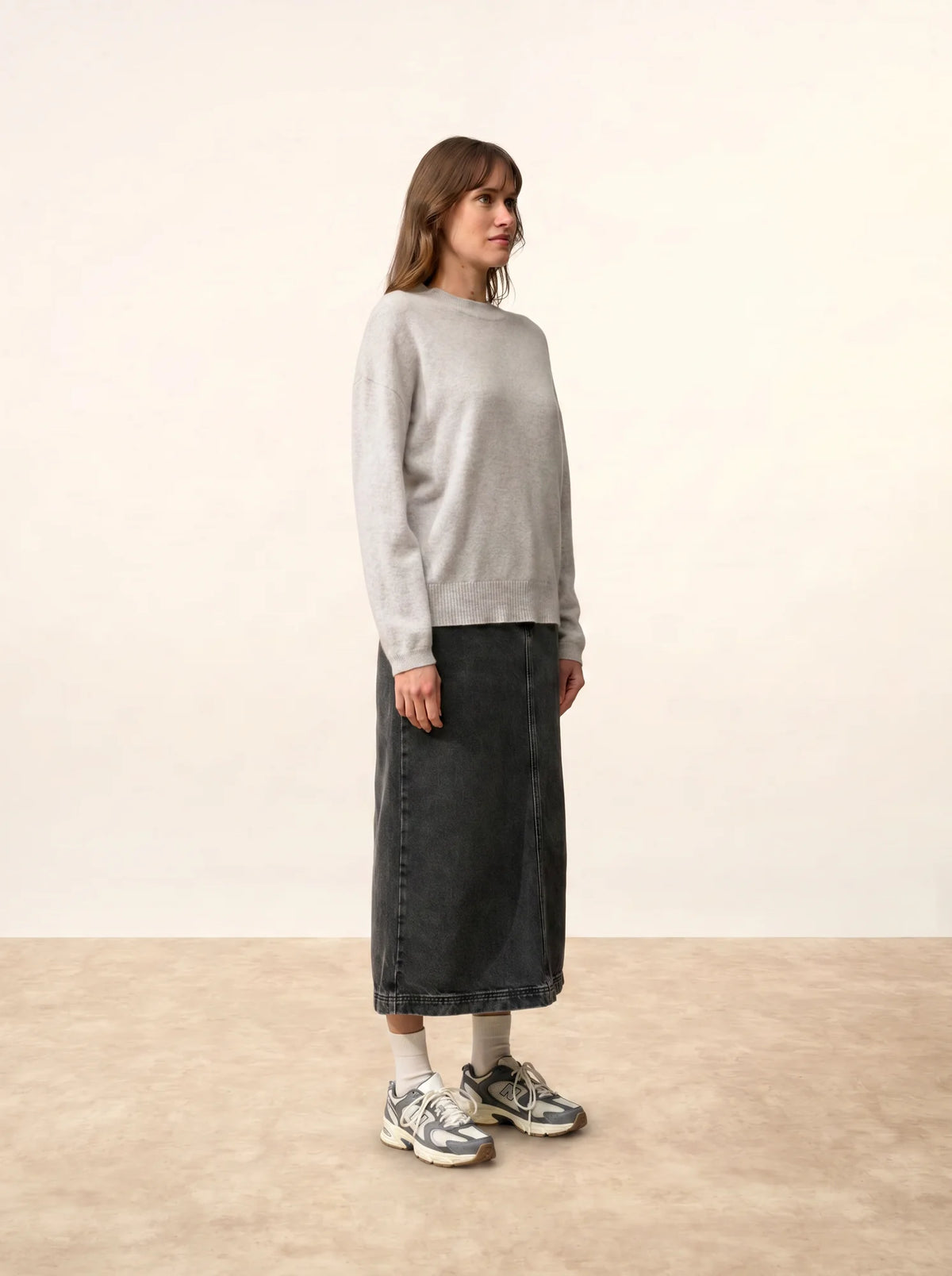 KAYLA Pull Col Rond Gris Clair Chiné