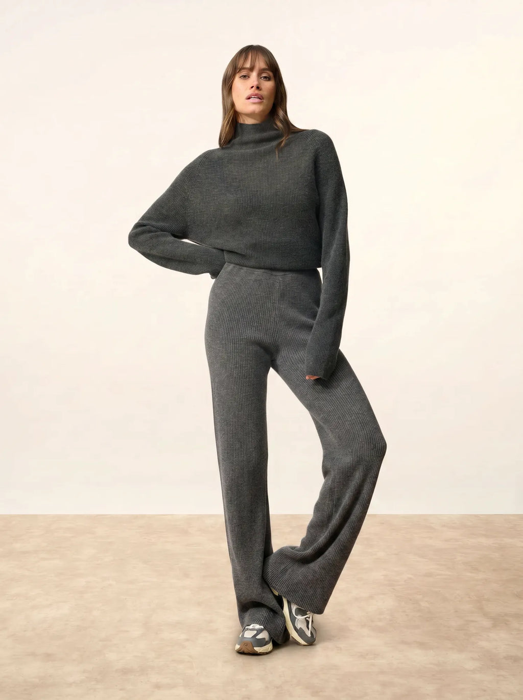 MARGRET Pantalon Évasé Anthracite Chiné
