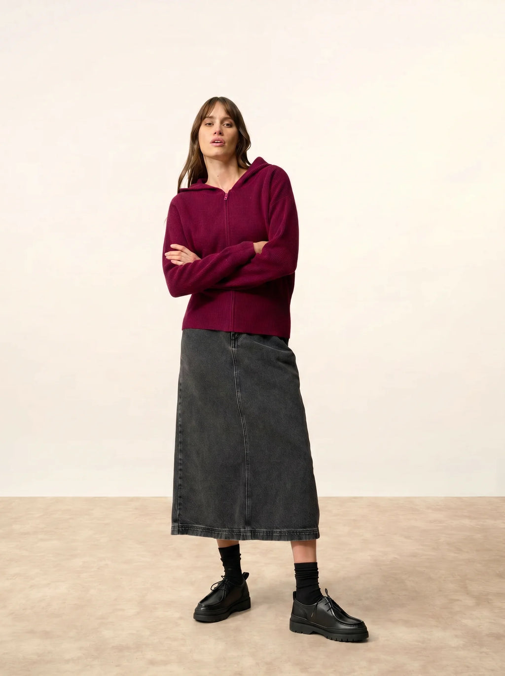 HELGA Vest Zipped Hooded Burgundy