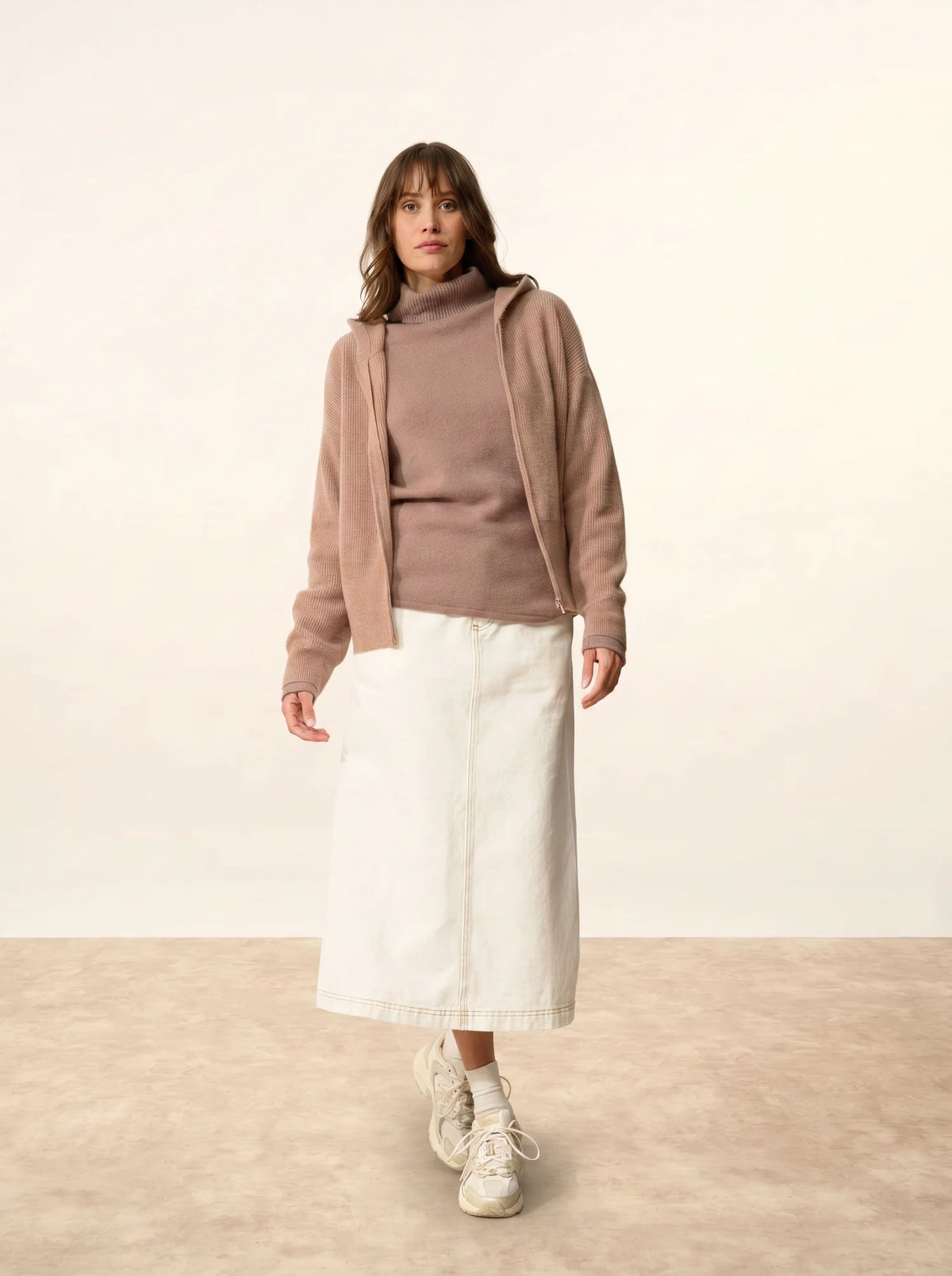 HELGA Gilet Zippé Capuche Camel Chiné