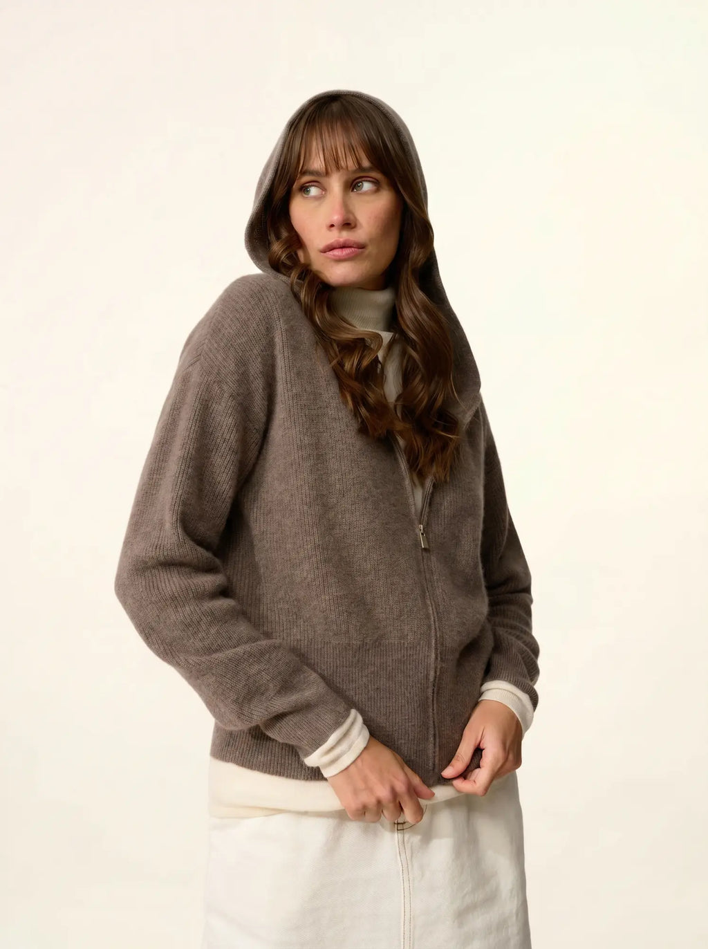 HELGA Vest Zipped Hooded Heather Taupe