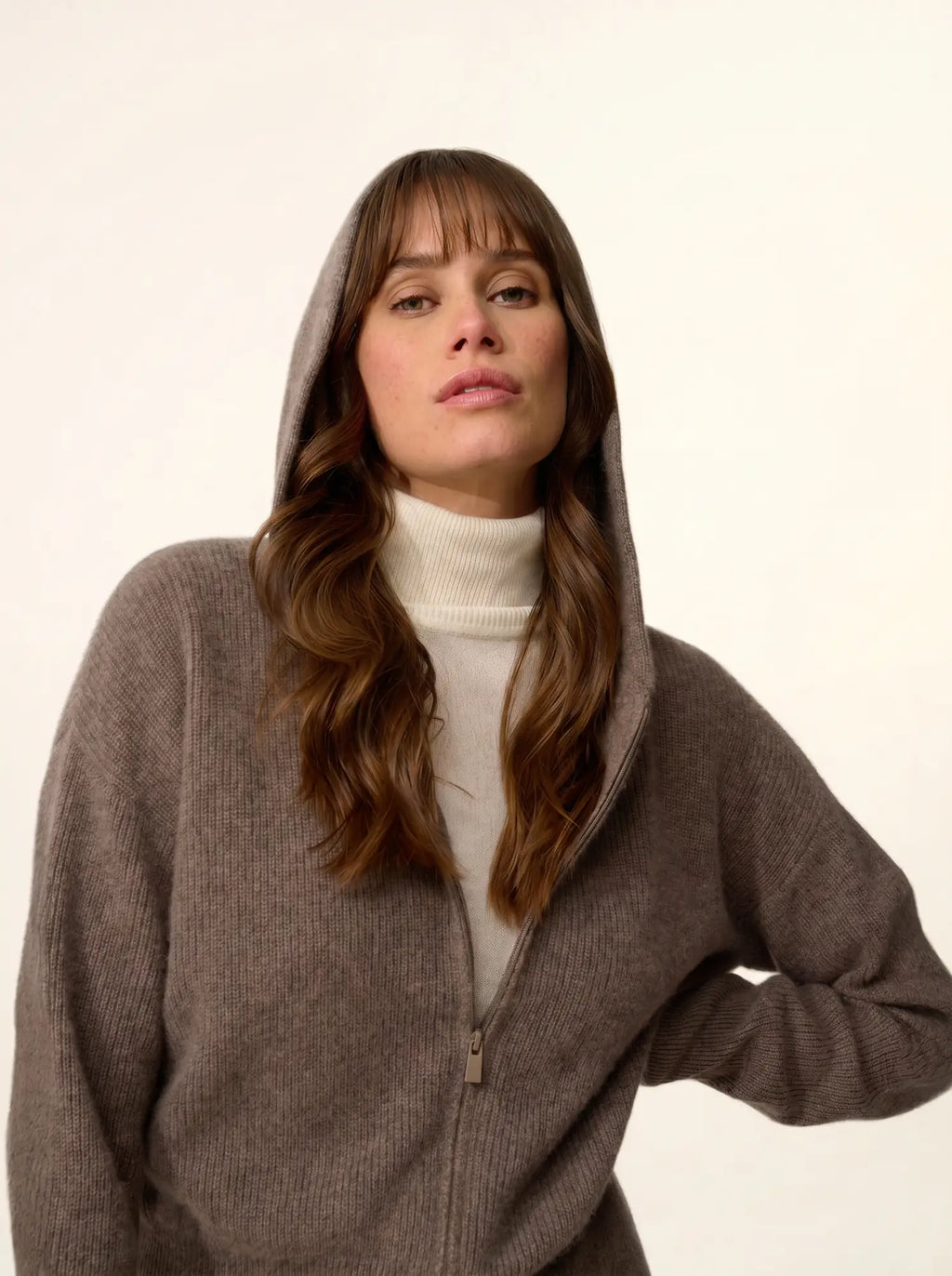 HELGA Vest Zipped Hooded Heather Taupe