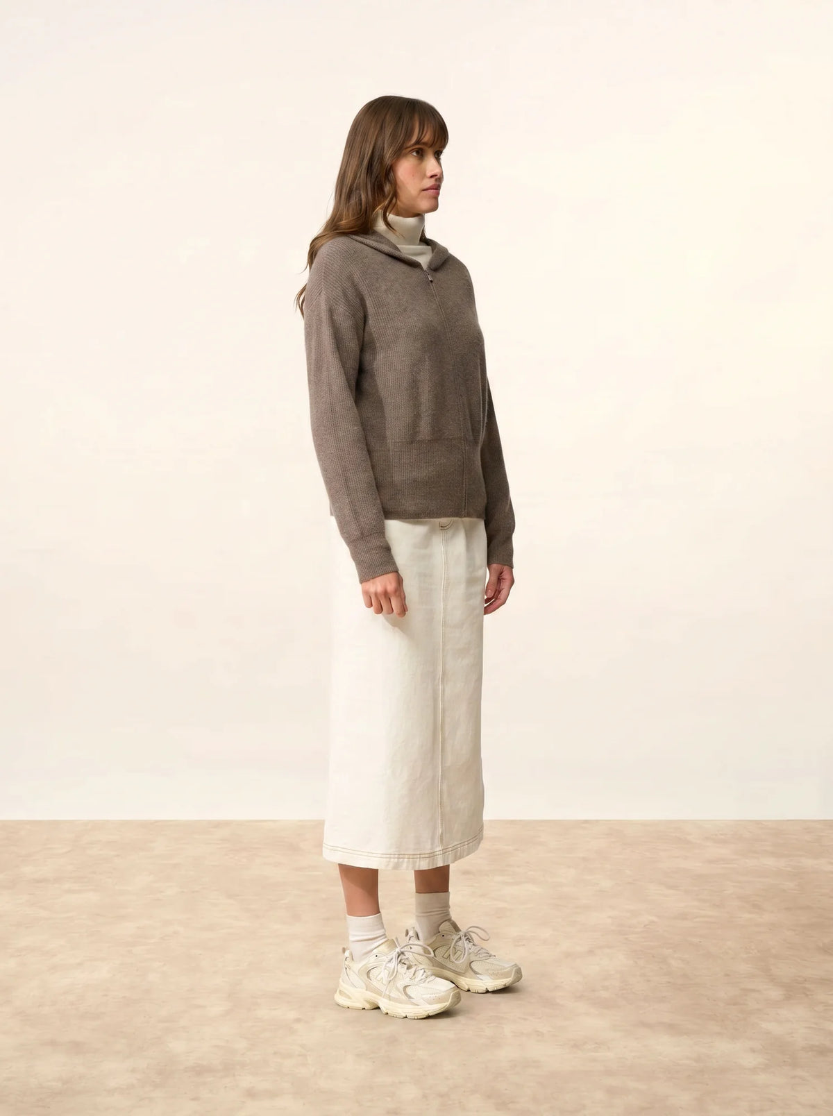 HELGA Vest Zipped Hooded Heather Taupe