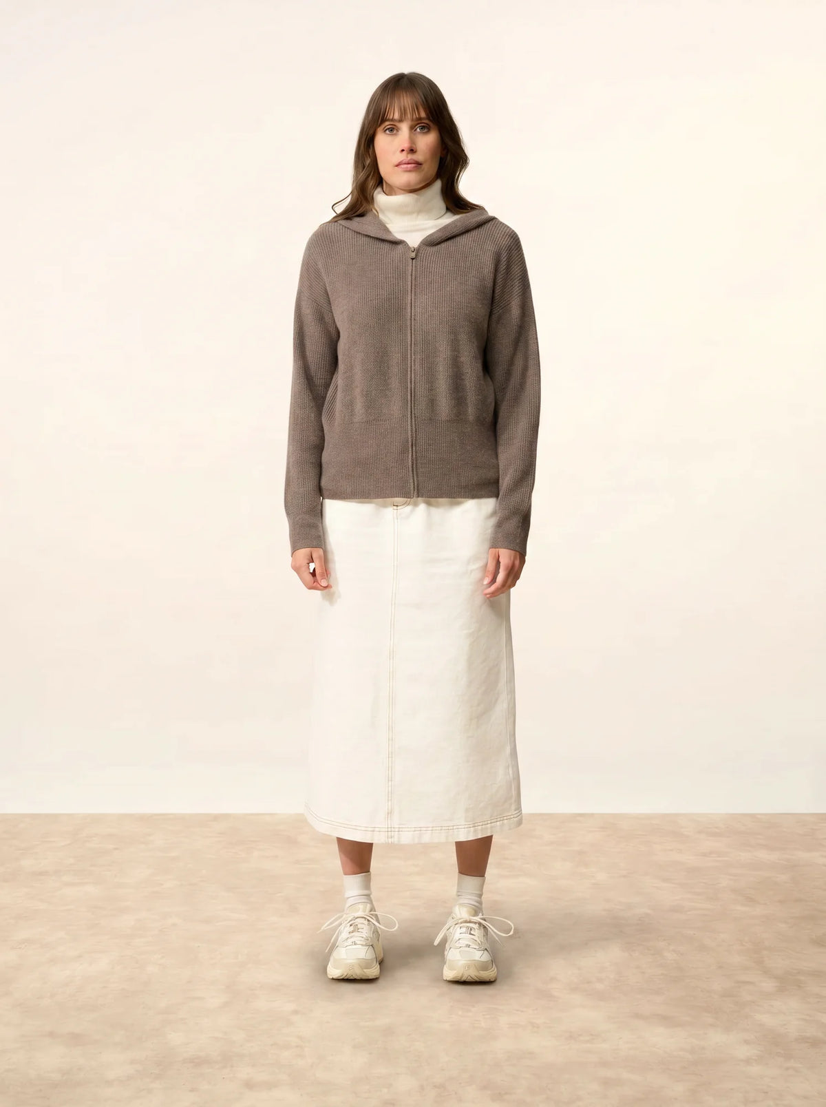 HELGA Vest Zipped Hooded Heather Taupe