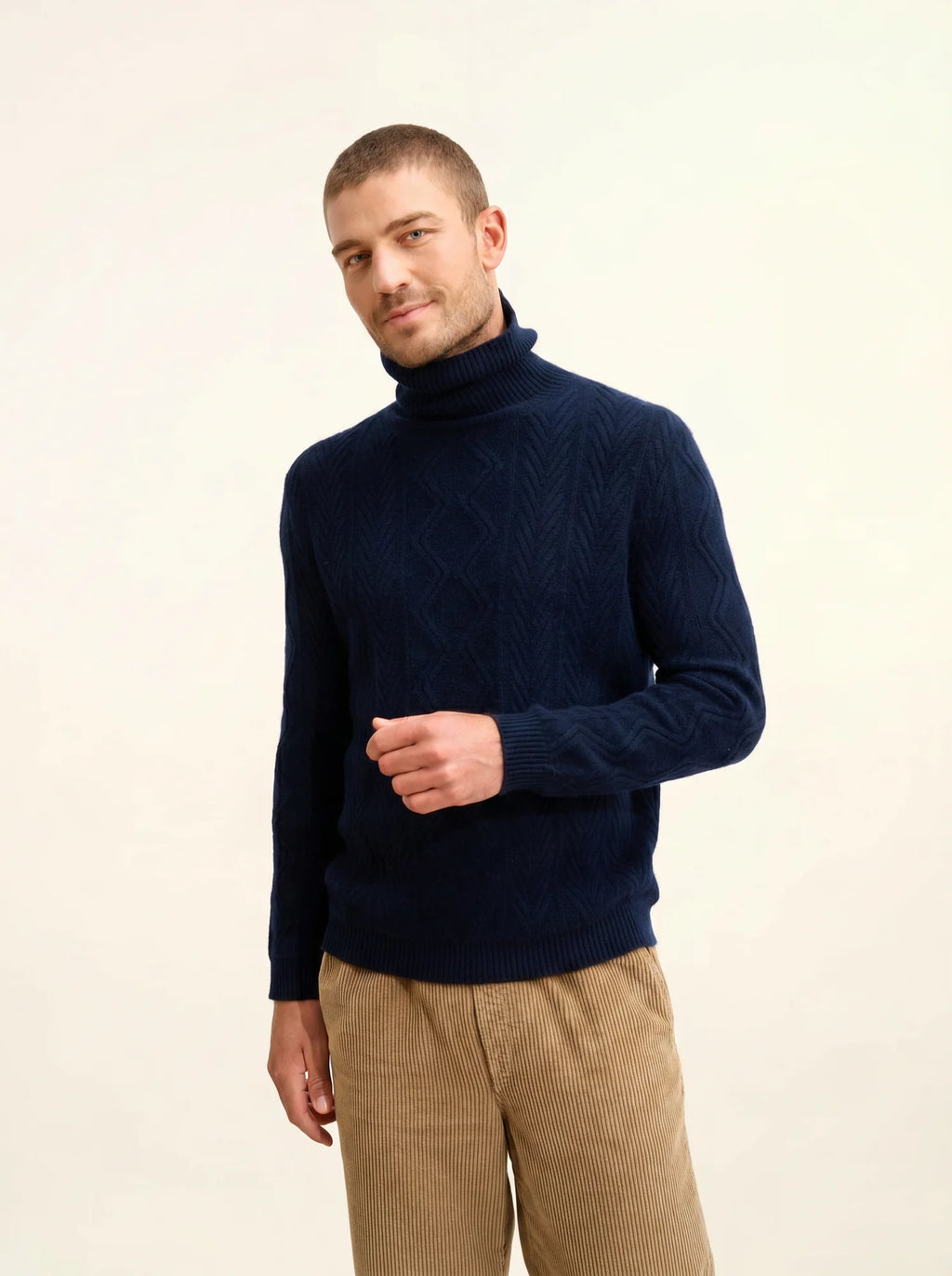 DORJE Pull Col Roulé 6 Fils Bleu Marine