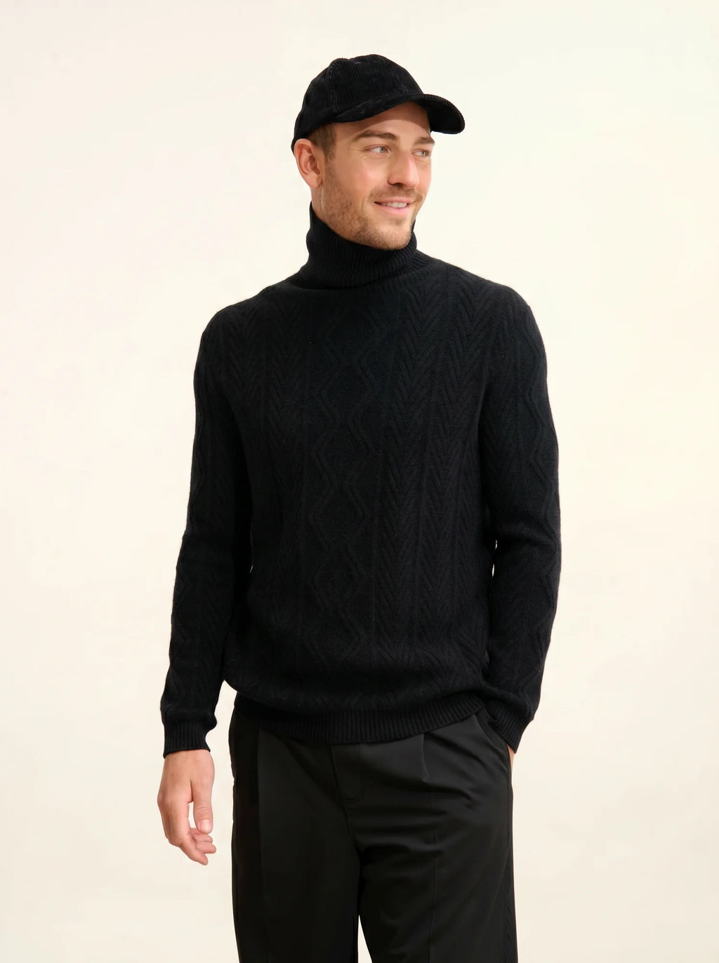 DORJE Pull Col Roulé 6 Fils Noir