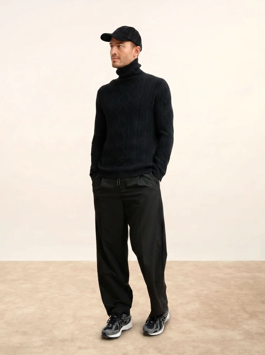 DORJE Pull Col Roulé 6 Fils Noir