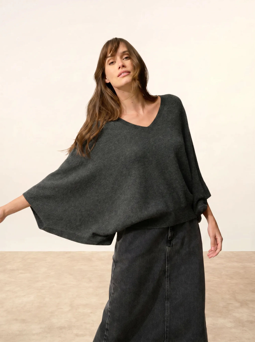 POLO Sweater V-Neck Batwing Heather Carbon