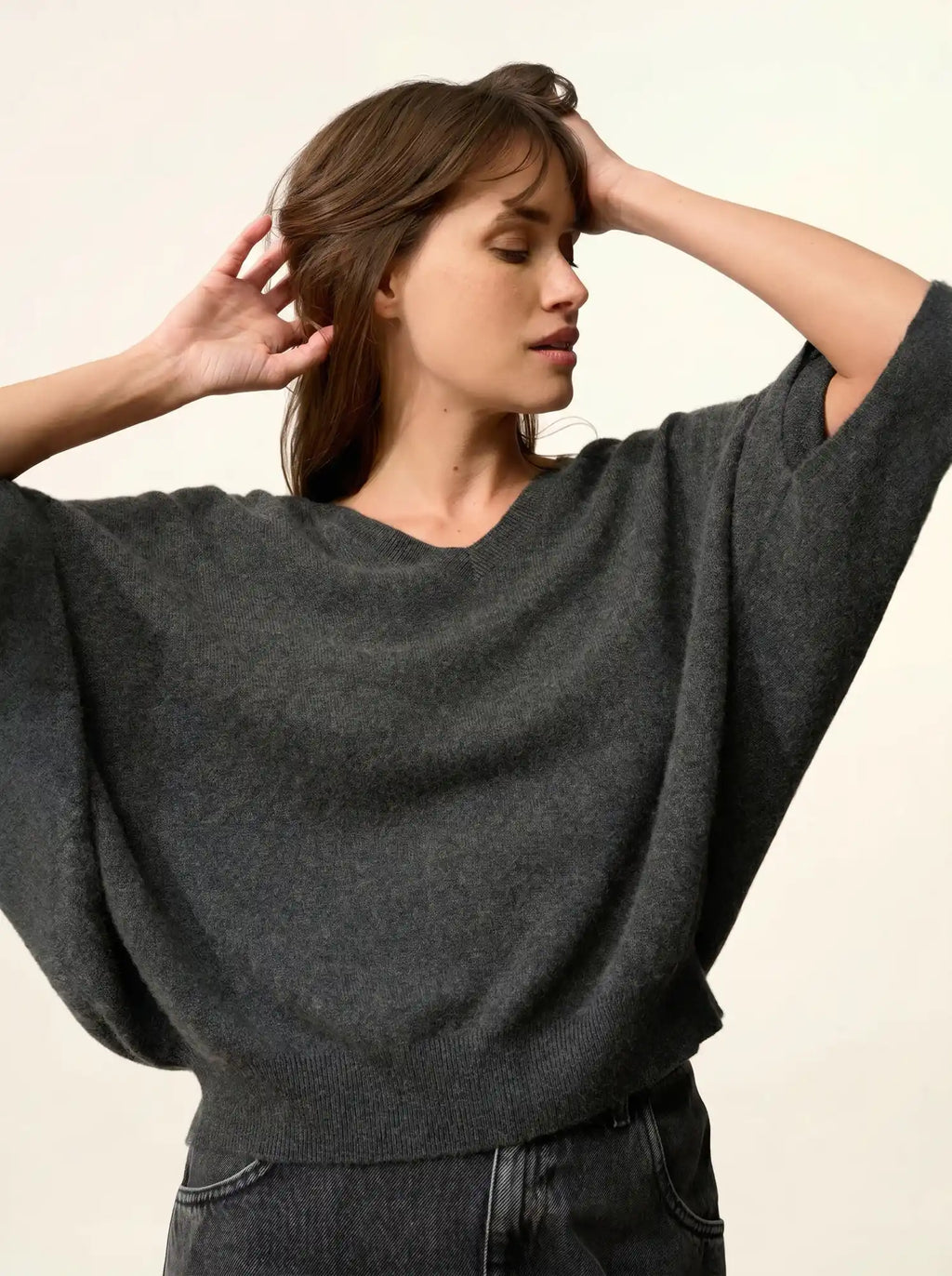POLO Sweater V-Neck Batwing Heather Carbon
