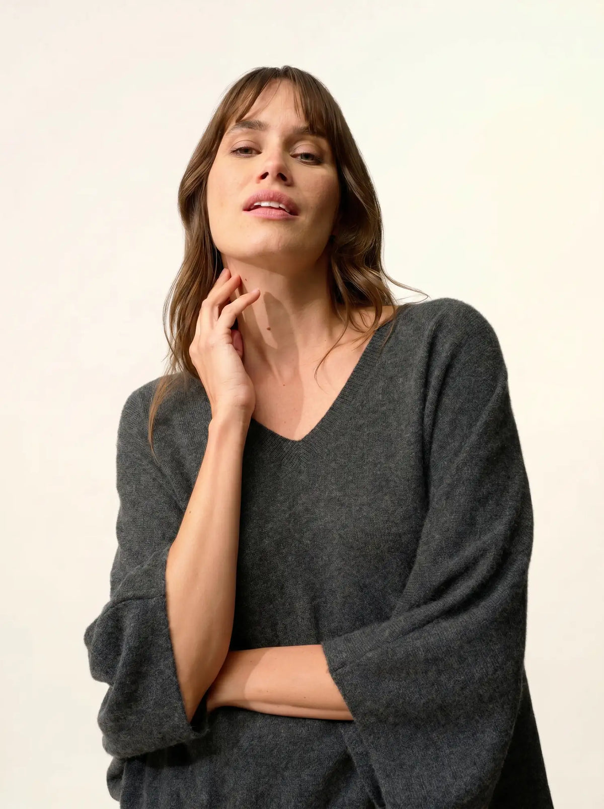 POLO Sweater V-Neck Batwing Heather Carbon