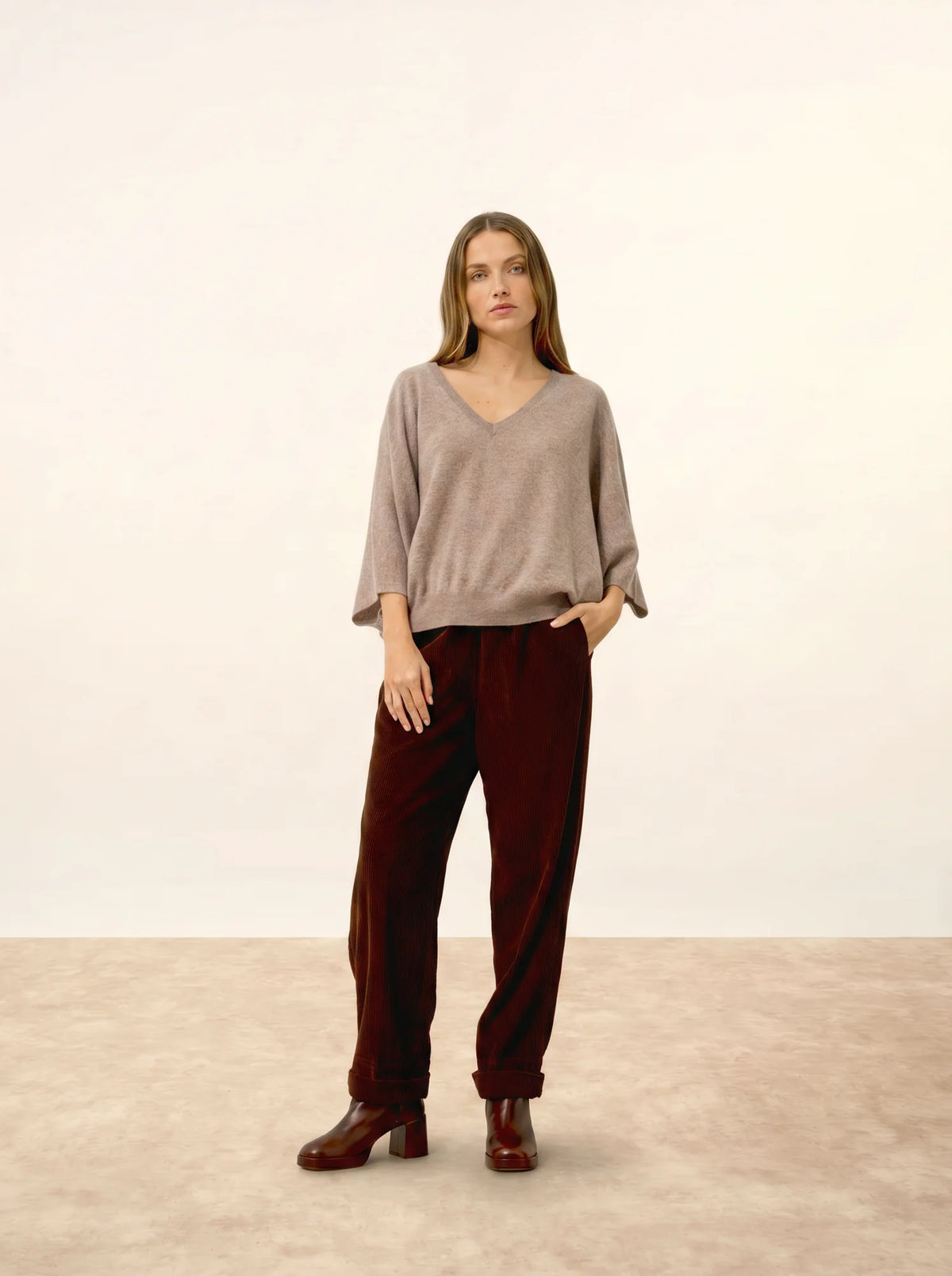 POLO Sweater V-Neck Batwing Heather Caribou