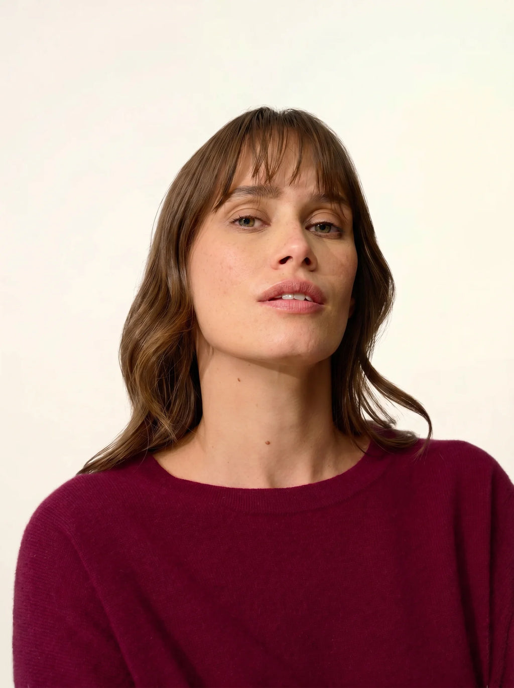CLATTIE Pull Col Rond Bordeaux