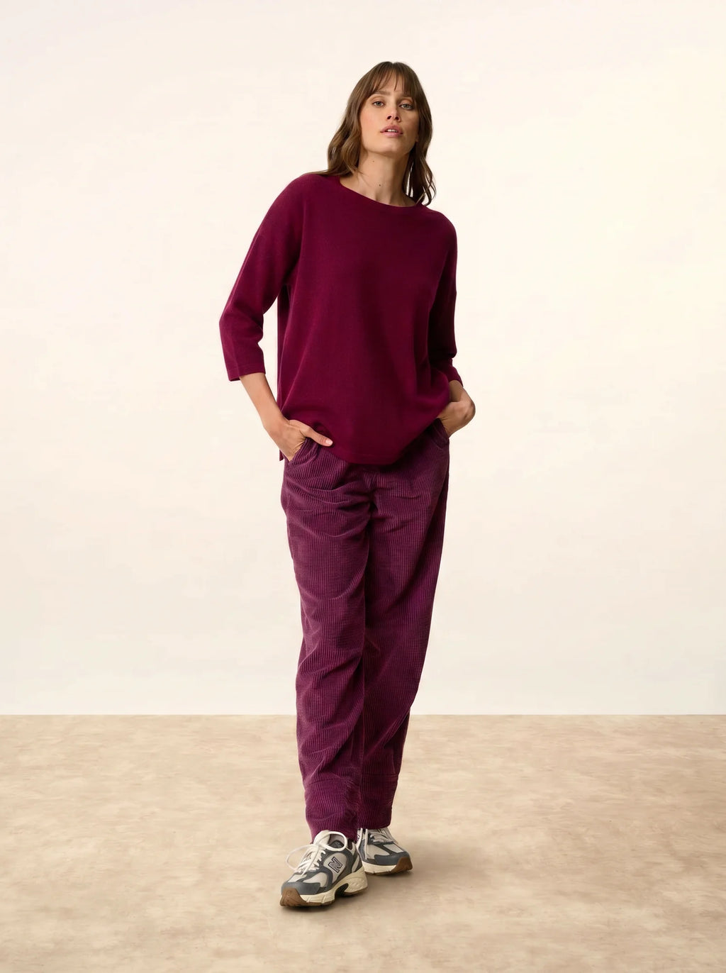 CLATTIE Pull Col Rond Bordeaux
