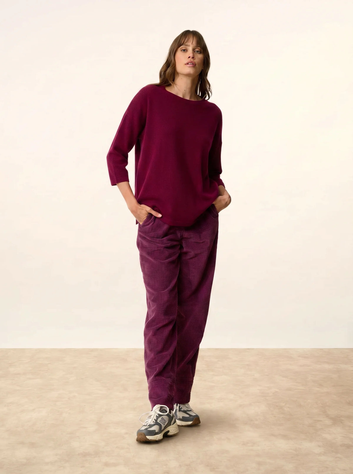 CLATTIE Pull Col Rond Bordeaux