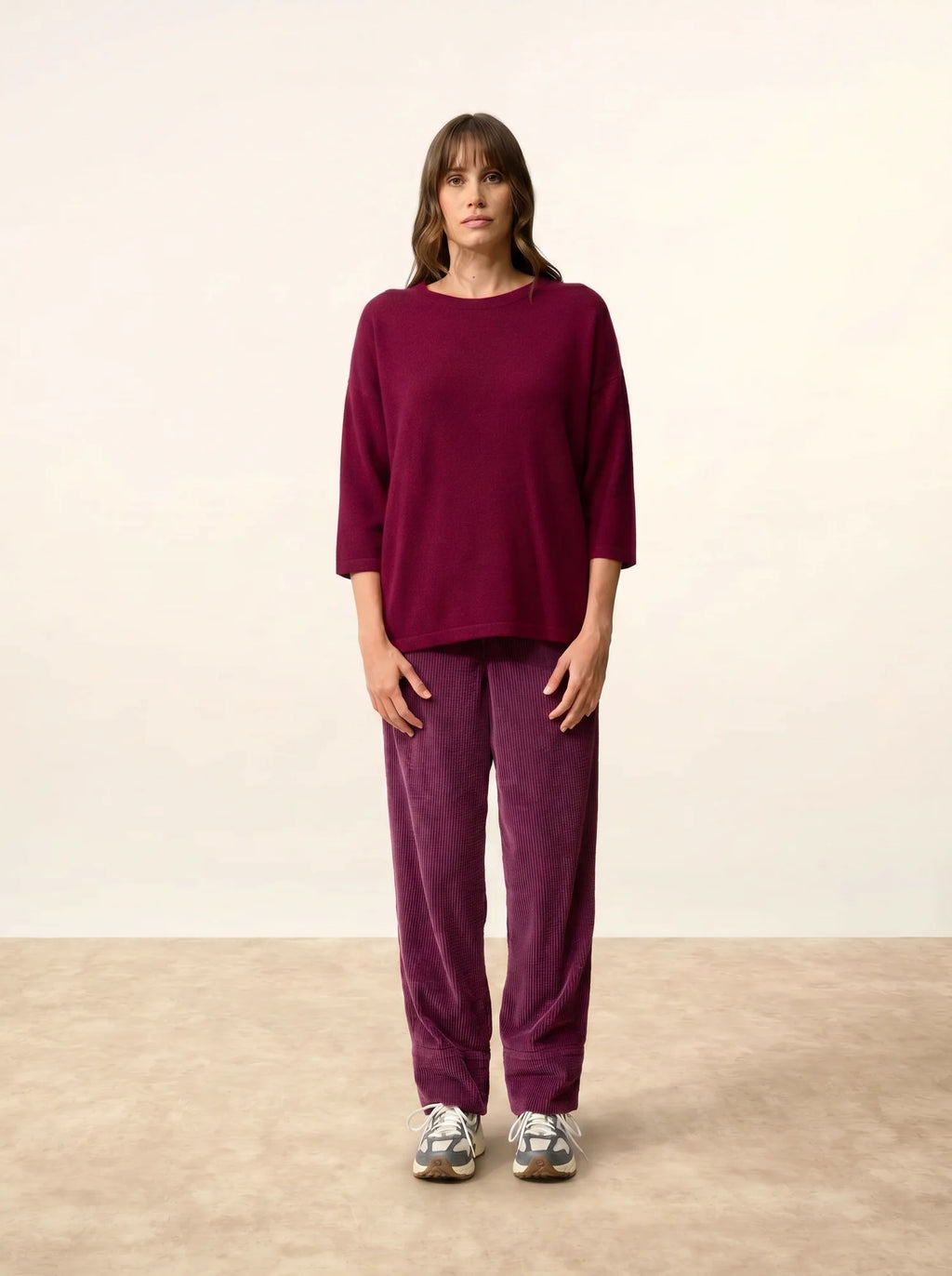 CLATTIE Pull Col Rond Bordeaux
