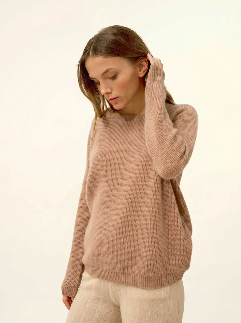 ARIANA Pull Col Bateau Camel Chiné