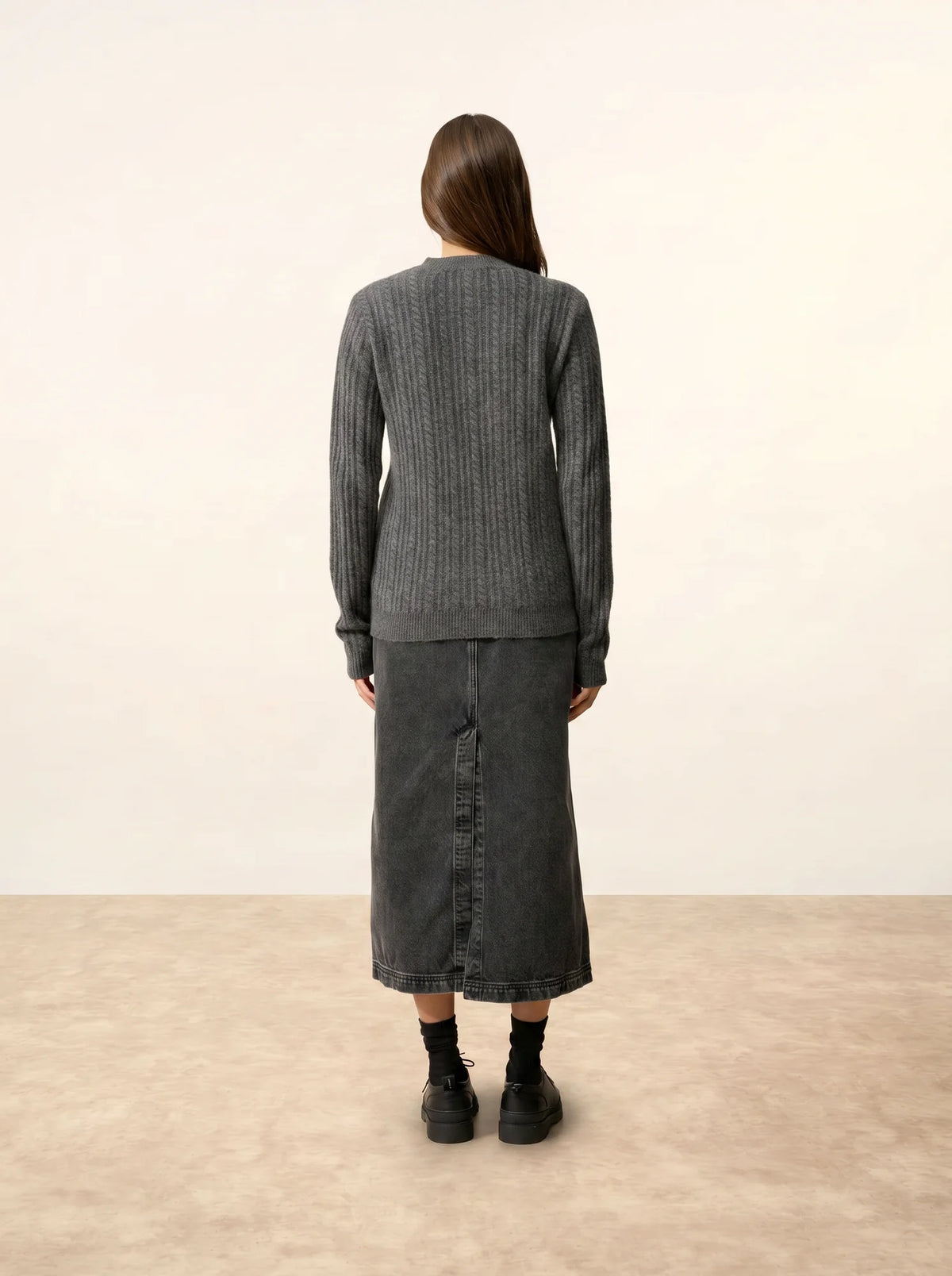 SARAH Pull Col Rond 4 Fils Anthracite Chiné