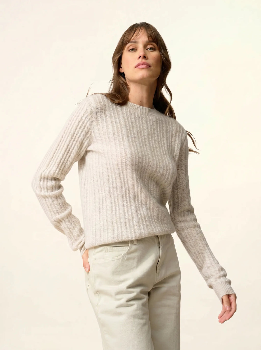 SARAH Pull Col Rond 4 Fils Gris Perle Chiné