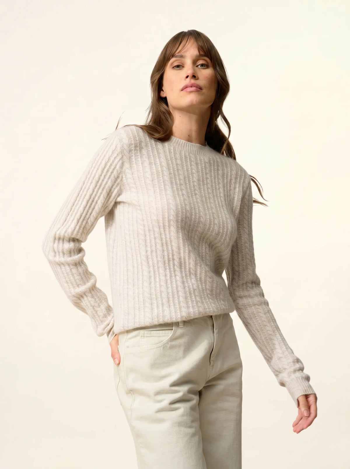 SARAH Pull Col Rond 4 Fils Gris Perle Chiné