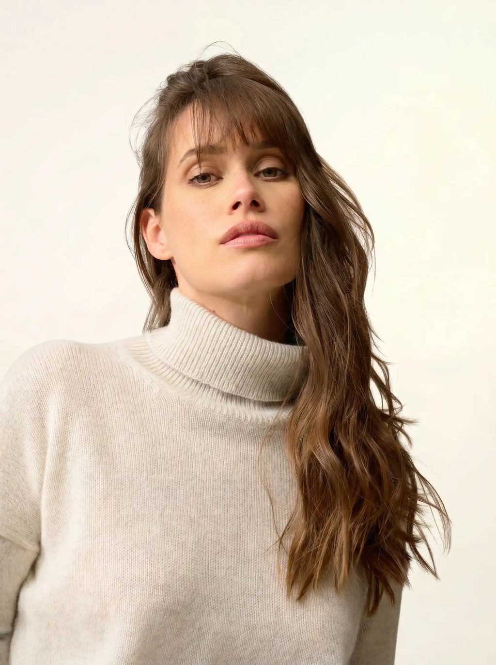 ROMANE Pull Col Roulé 4 Fils Gris Perle Chiné