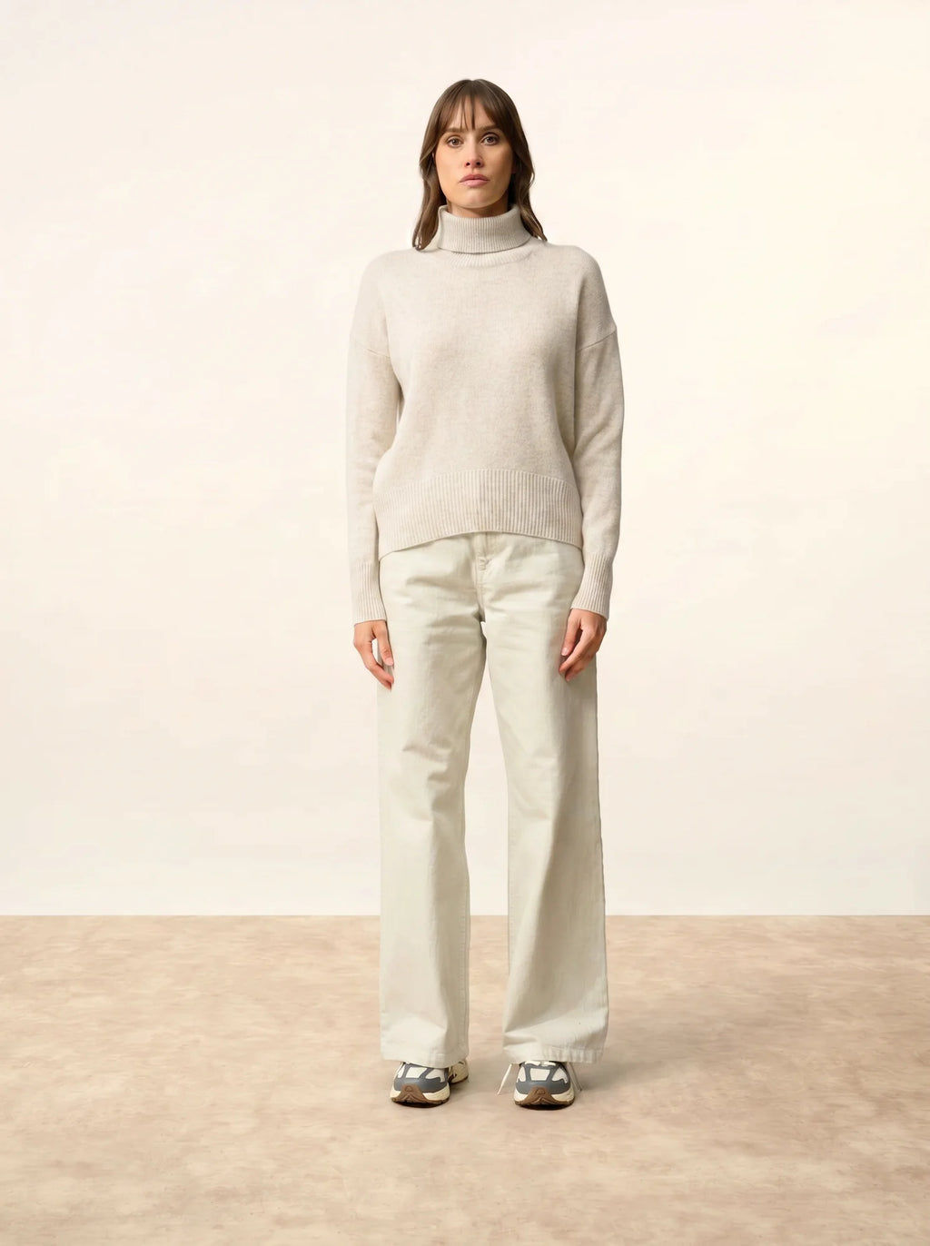 ROMANE Pull Col Roulé 4 Fils Gris Perle Chiné
