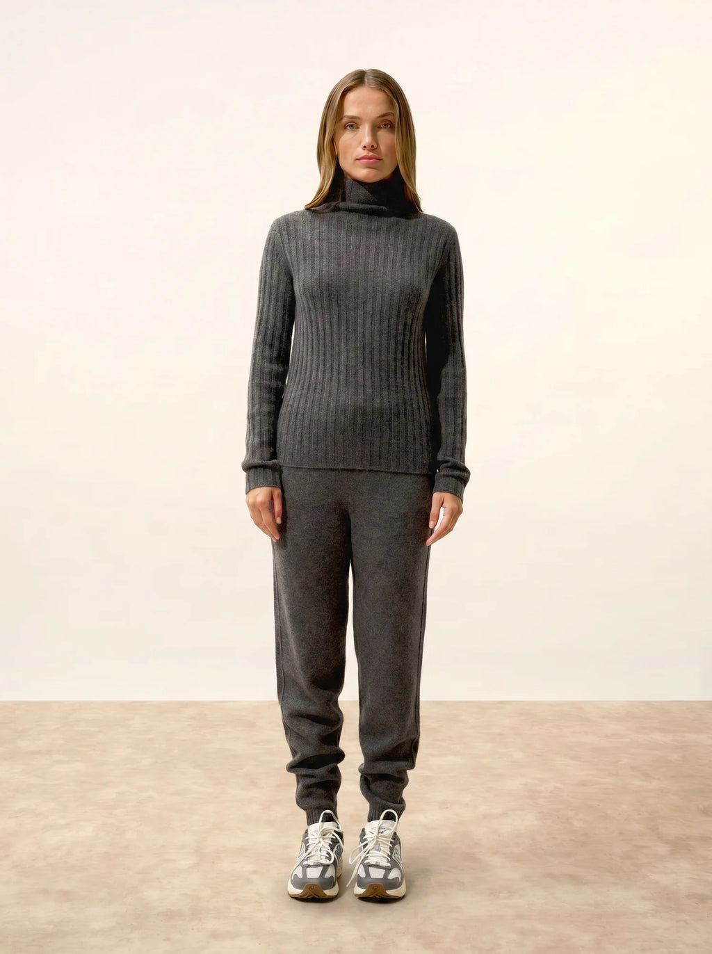 SUNNEVA Sweater Mock Neck 4 Ply Heather Charcoal