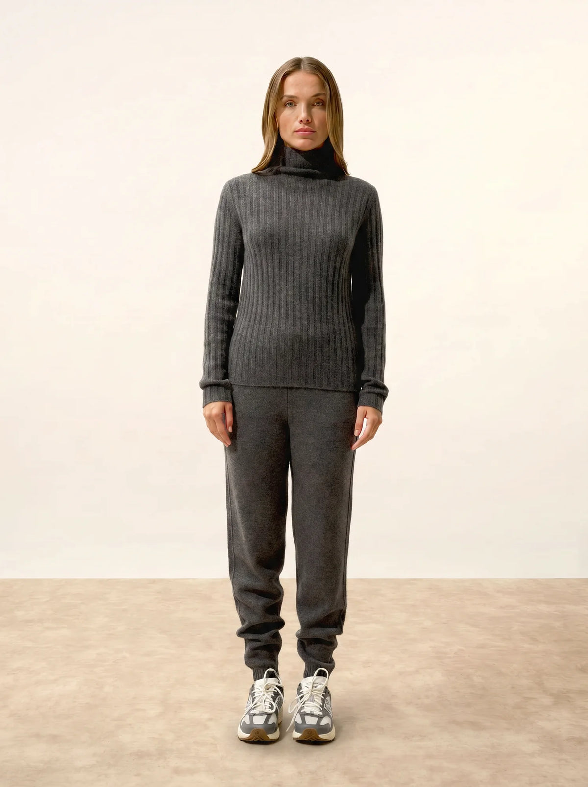 SUNNEVA Sweater Mock Neck 4 Ply Heather Charcoal