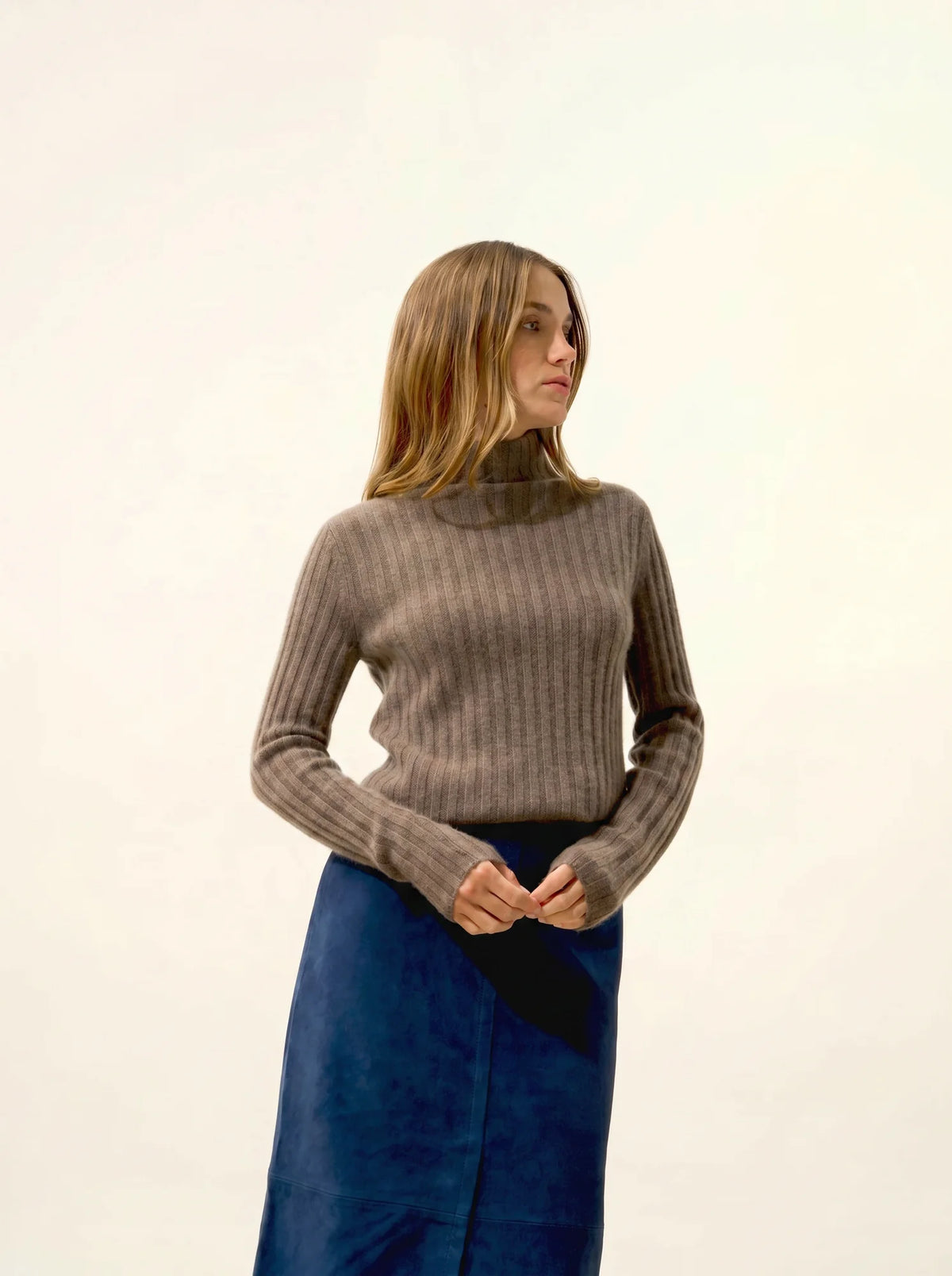 SUNNEVA Sweater Mock Neck 4 Ply Heather Taupe