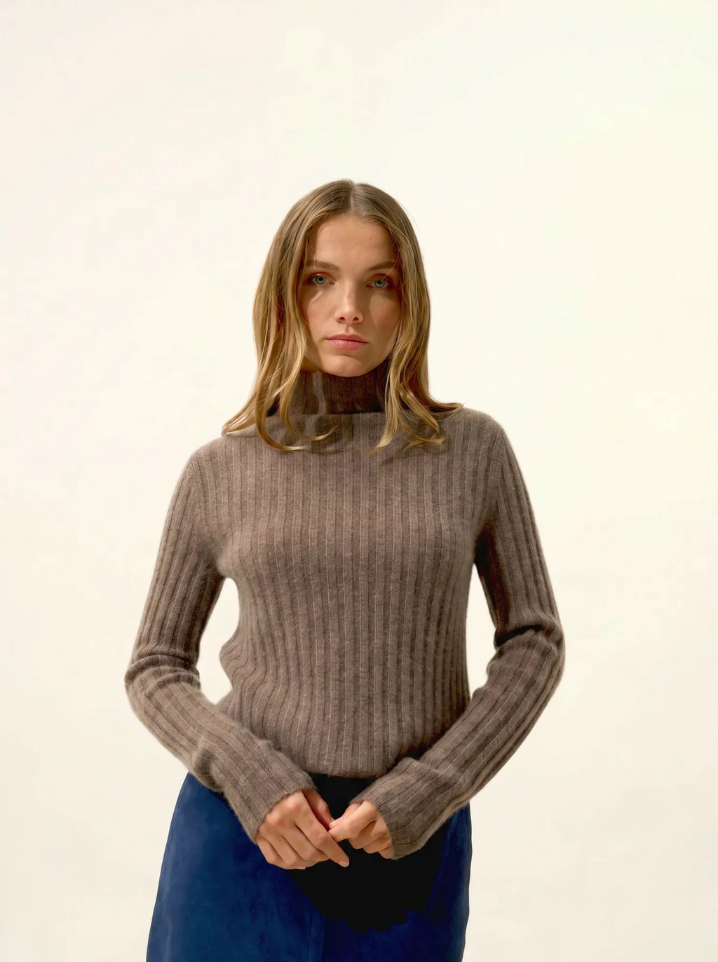 SUNNEVA Sweater Mock Neck 4 Ply Heather Taupe